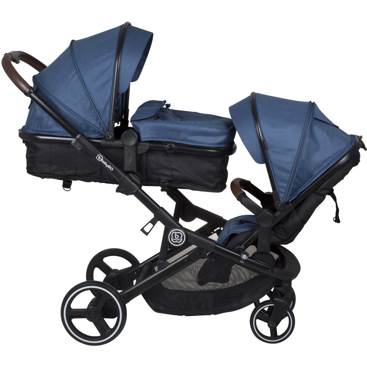 BabyGo Zwillings-Kombikinderwagen Twinner Set, Grey melange, (Set), inkl. 2 Regenhauben, Wickeltasche – Bild 4 von 5