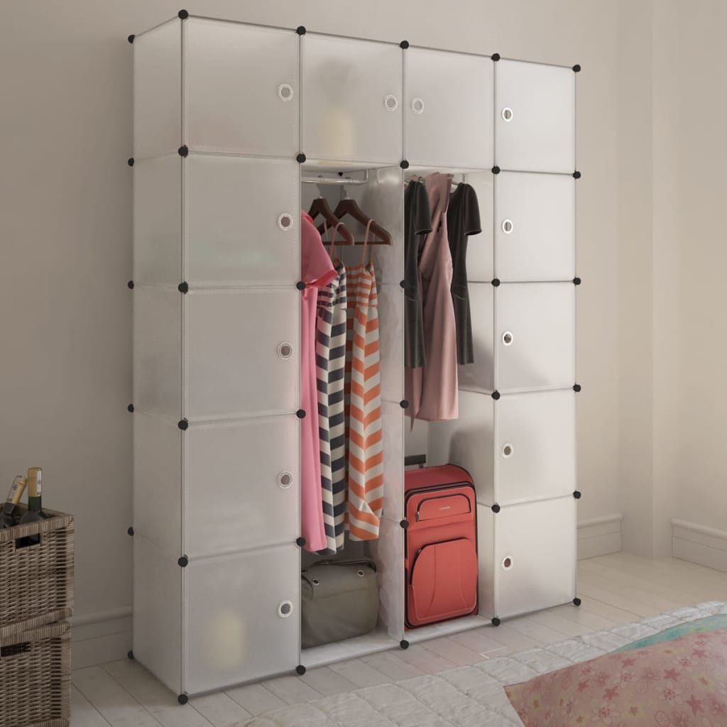 vidaXL Kleiderschrank Modularer Schrank mit 14 Fächern Weiß 37x146x180,5 cm