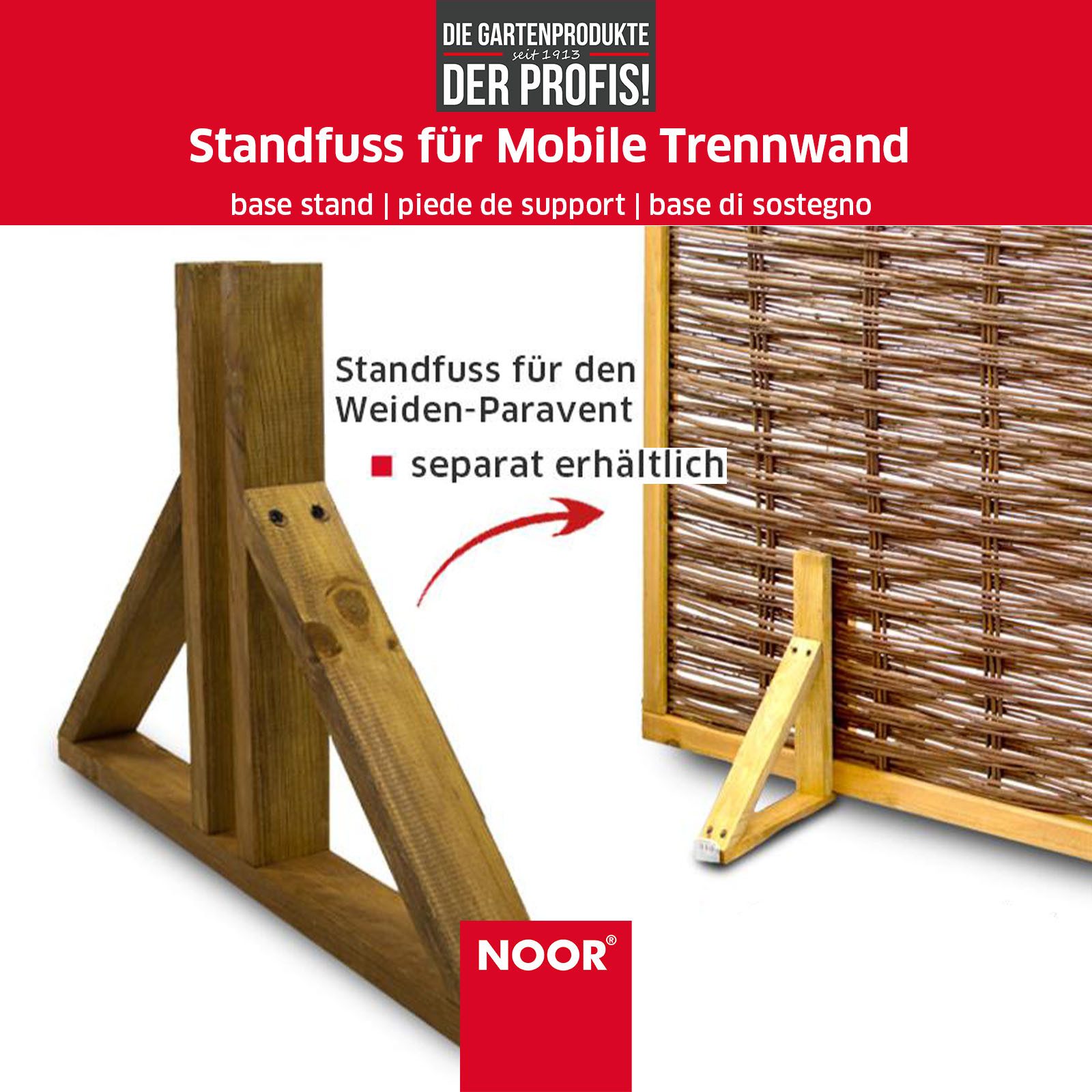NOOR Sichtschutzelement Mobile Trennwand aus Weide - passender Standfuß separat erhältlich, Mobile Trennwand 90x120 cm - Standfuß 50x6 cm