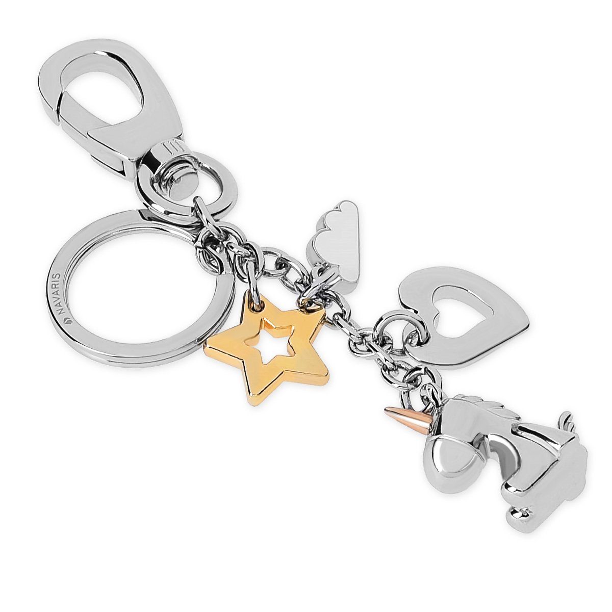 Navaris - - Einhorn (1-tlg) Metall Stern aus Schlüssel Wolke Anhänger Keychain Schlüsselanhänger Herz