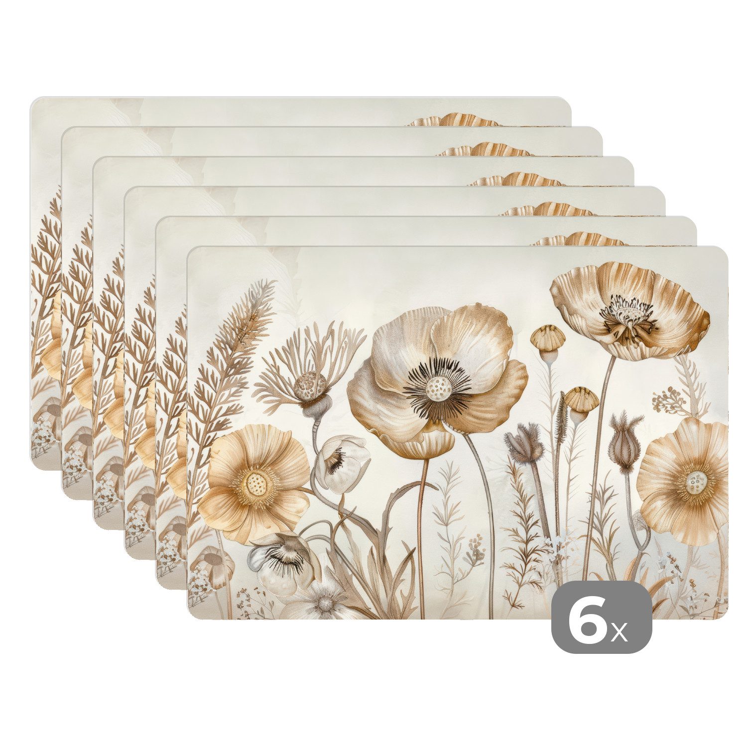 MuchoWow Platzset Blumen - Beige - Natur - Illustration, (6-St), Platzsets, günstig online kaufen