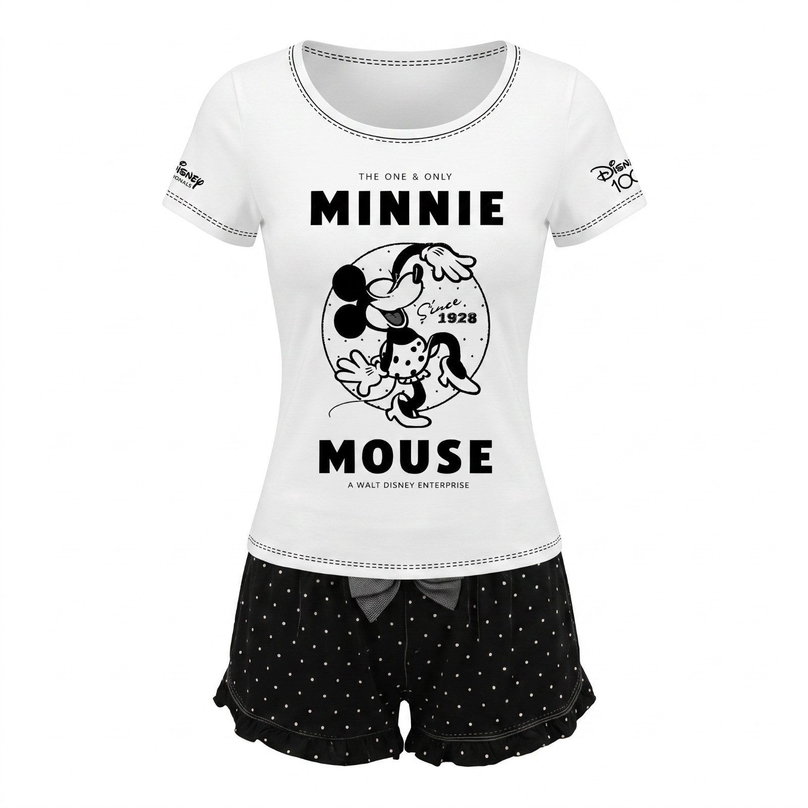 Disney Schlafanzug Disney Minnie Maus Damen-Pyjama Set Kurzarm Shirt & Shorts S–XL 100% Baumwolle