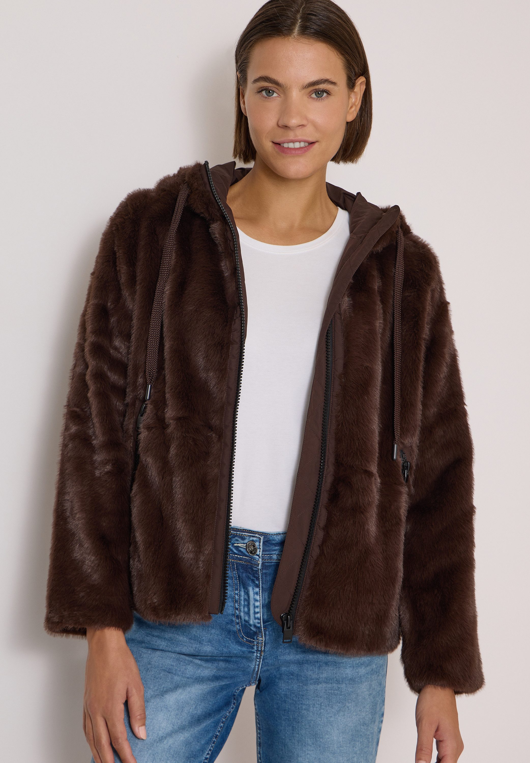 CECIL Fellimitatjacke Fake Fur Jacke mit Kapuze