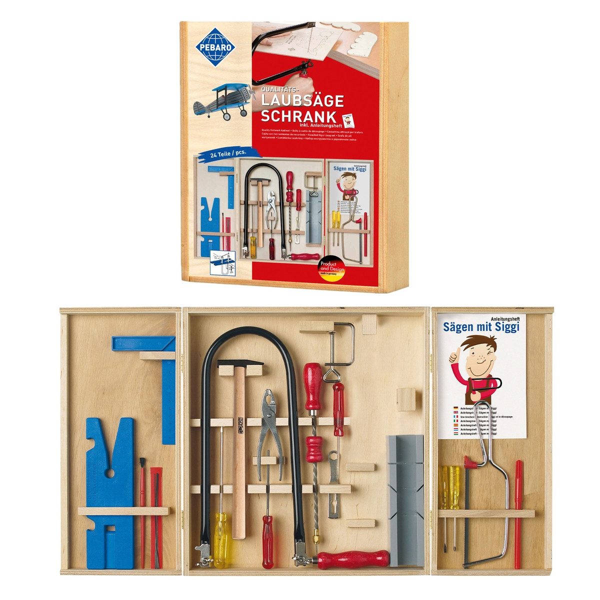 Pebaro Kreativset PEBARO Laubsäge Set Holzschrank 24 Teile natur 58x36cm