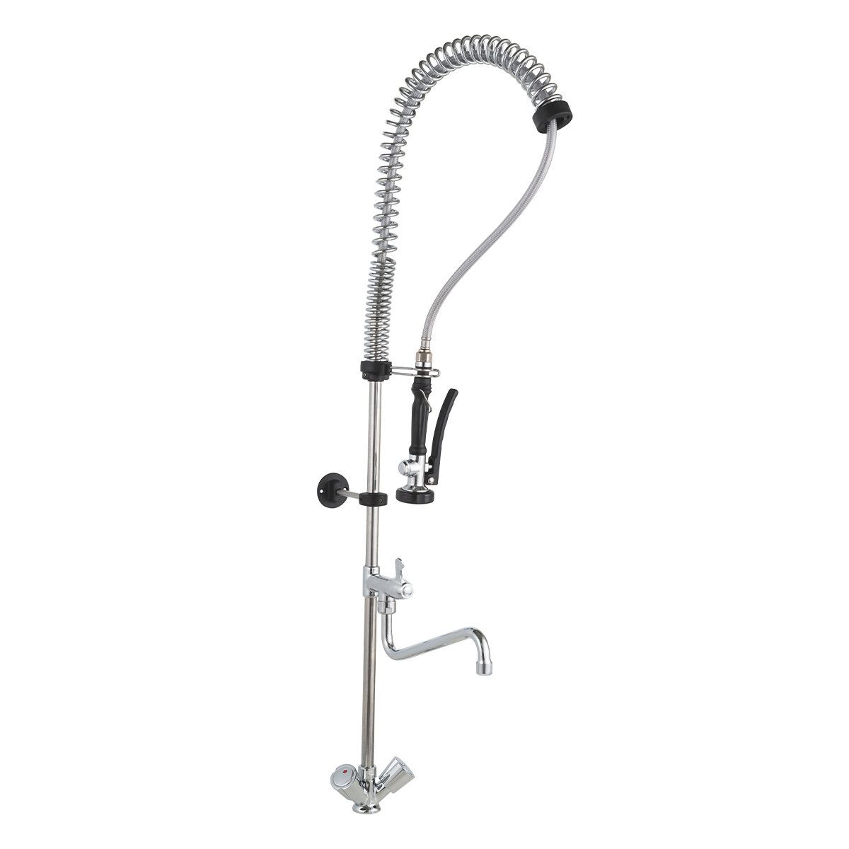 GastroHero Küchenarmatur Einloch Geschirrwaschbrause Profi 100 Mischbatterie Gastroarmatur Verchromtes Messing, Hochdruck-Edelstahlschlauch, Feststeller