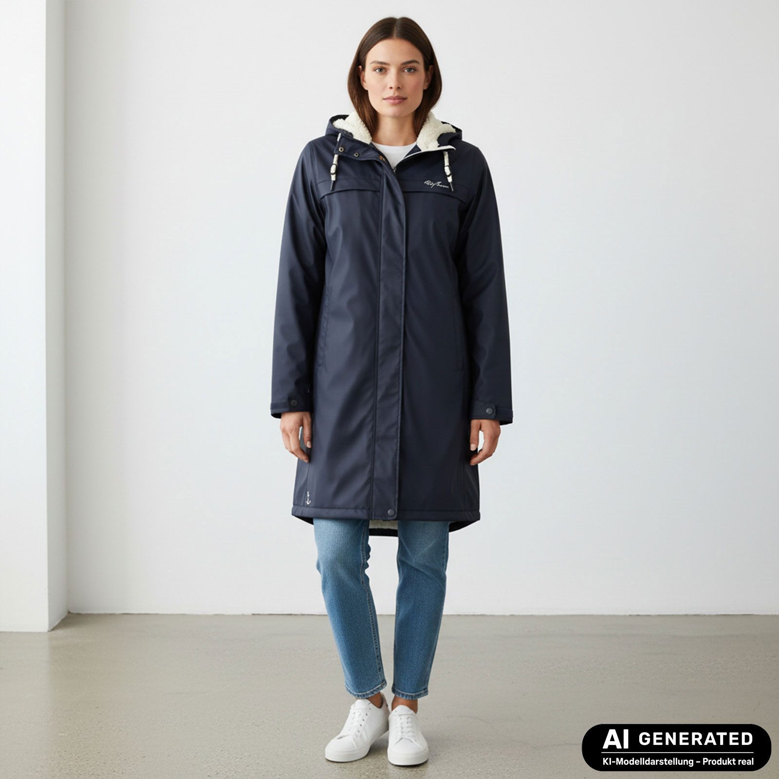 Dry Fashion Regenmantel Oslo Damen PU-Mantel Teddy-Fleece-Futter - Regenjacke Outdoor-Jacke Wind- & wasserdicht, Verschweißte Nähte, 2-Wege-Reißverschluss, Kapuze
