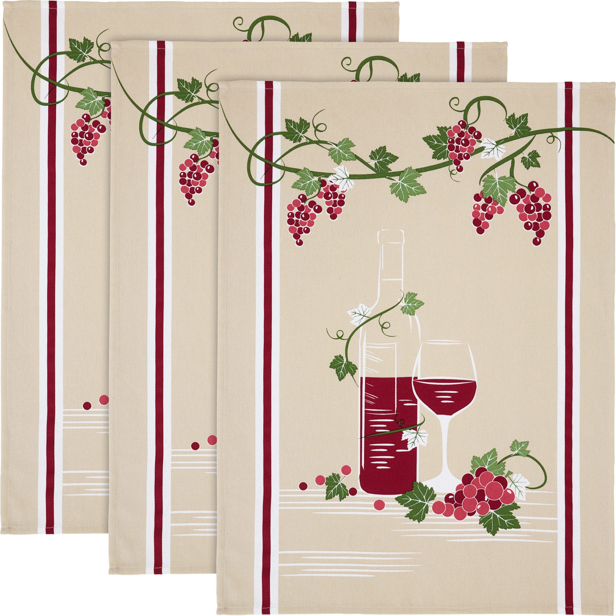 Erwin Müller Geschirrtuch Geschirrtuch "Rotwein" 3er-Pack, Baumwolle Motiv