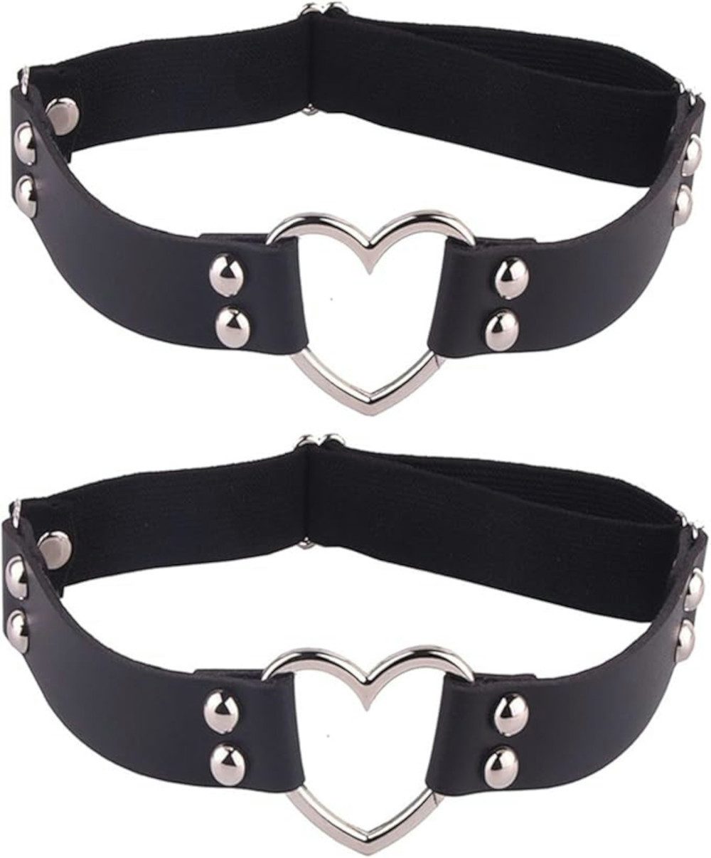 Ledergürtel 2er Set Damen Punk Elastische Leder Oberschenkel Gürtel Lederleg Ringe