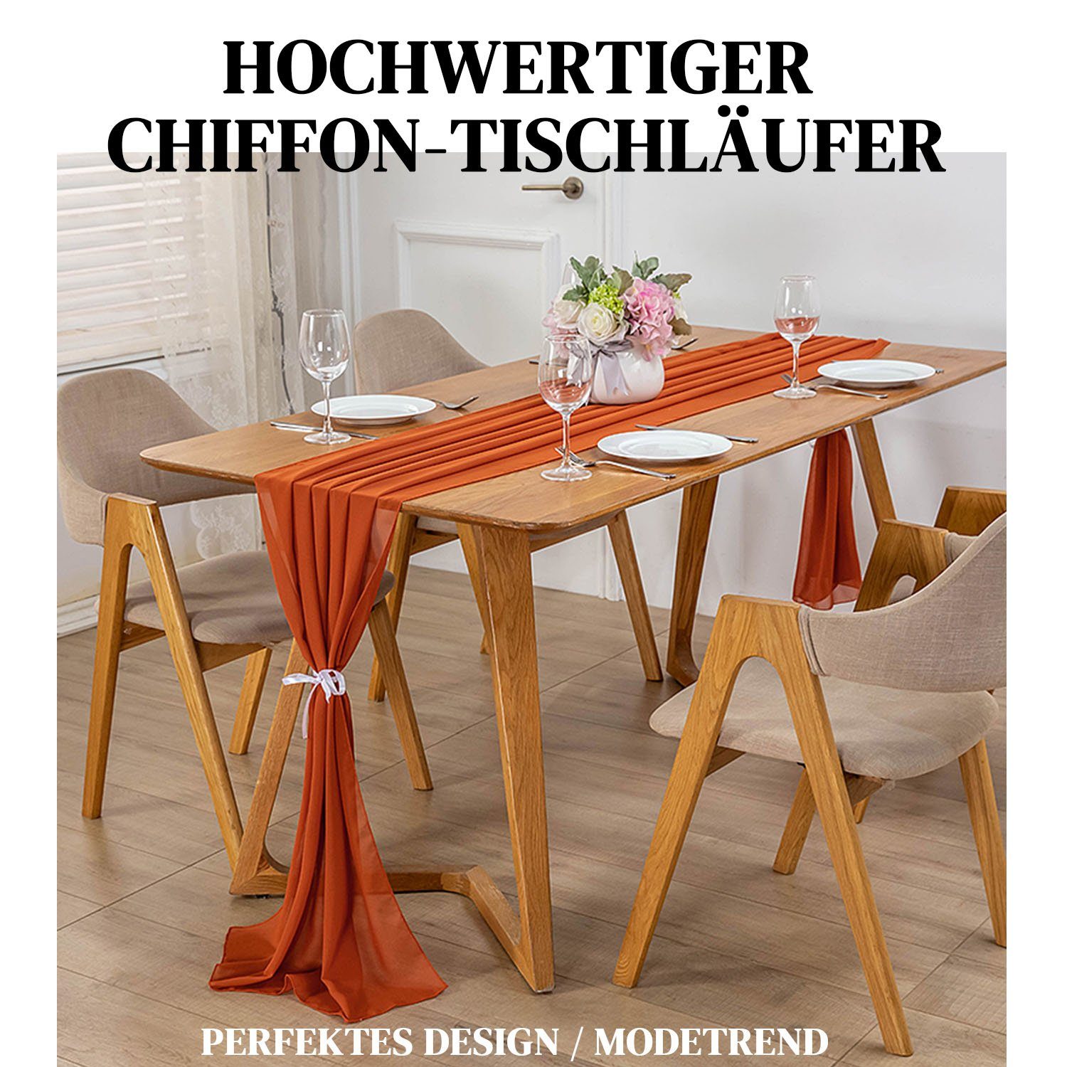 Chiffon 3m Tischläufer Romantischer Karamellfarbe Modern Tischdeko, Abwaschbar MAGICSHE