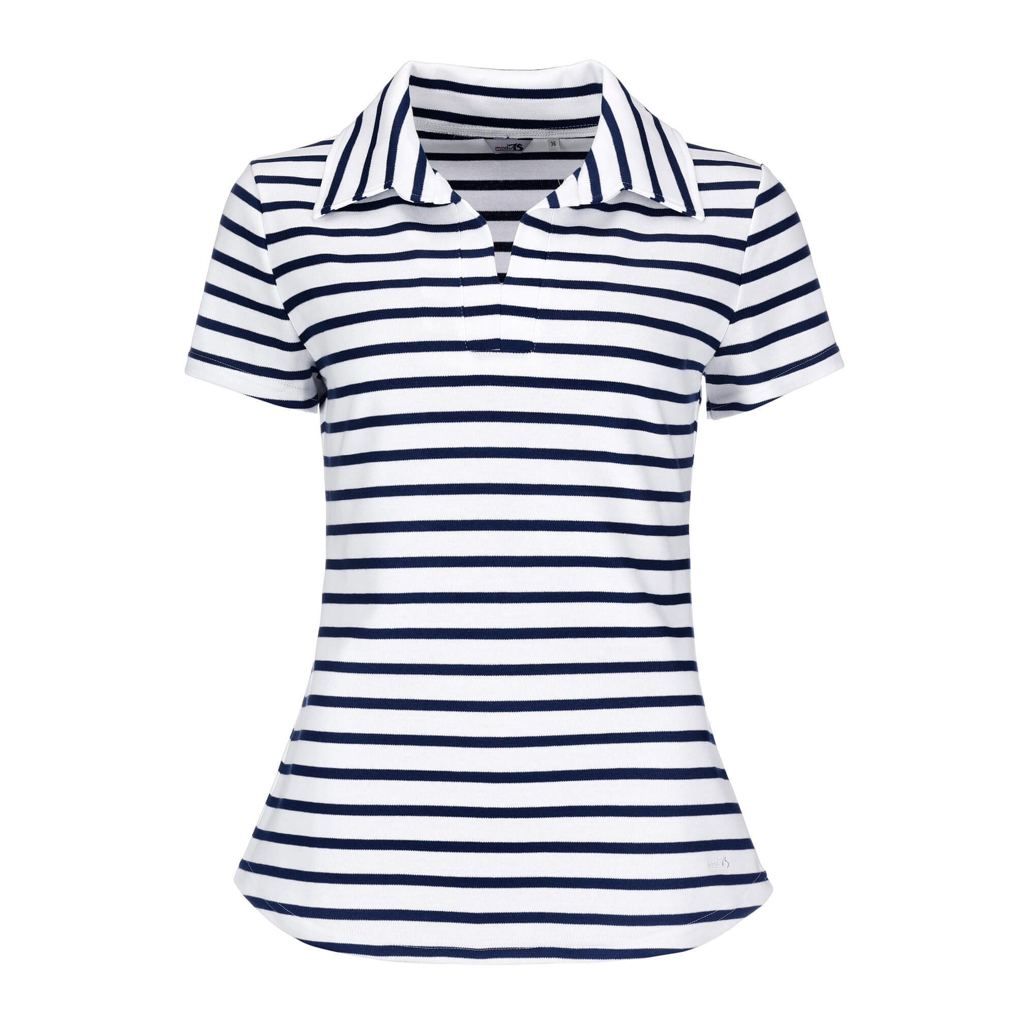 modAS T-Shirt Damen Kurzarm-Shirt gestreift mit Polokragen - Sommershirt Streifen (04) weiß / blau