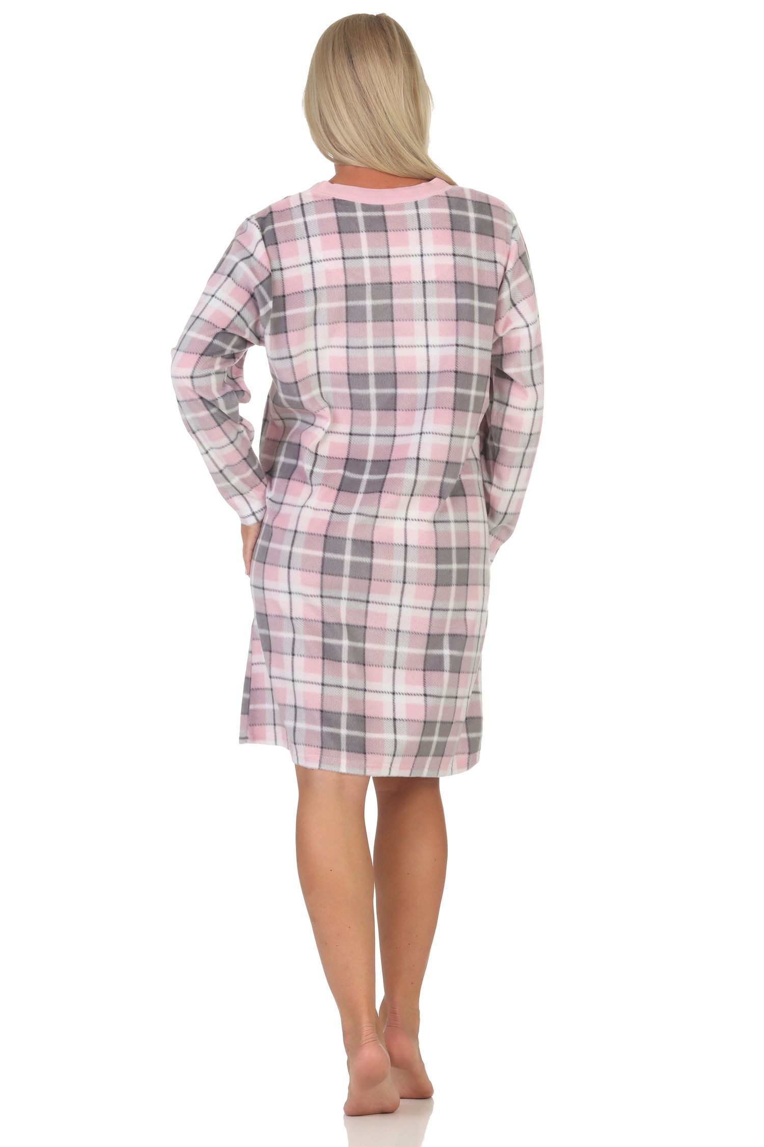 Normann Nachthemd Normann Damen Fleece langarm Nachthemd Sleepshirt in edler Optik