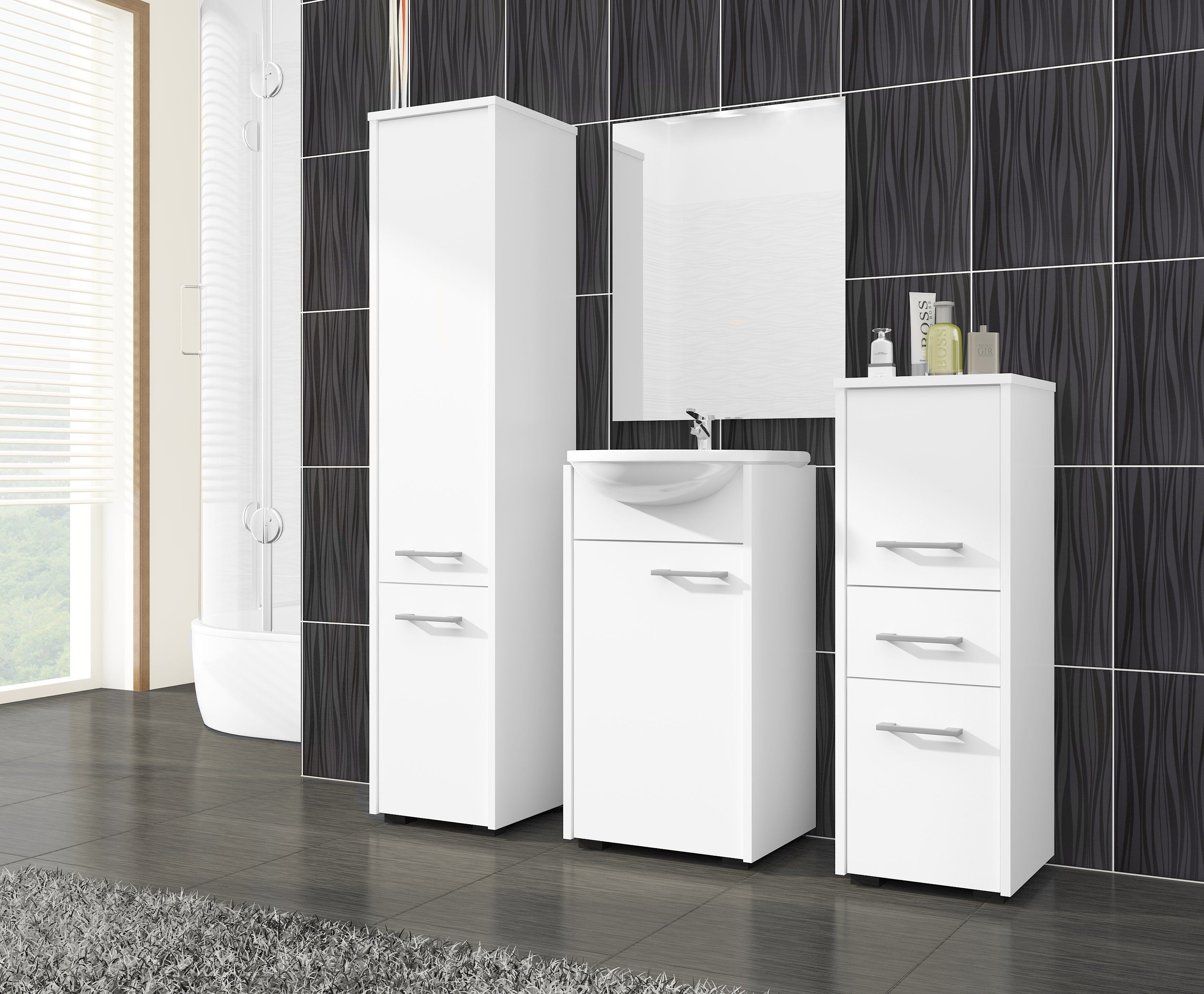 Home Collective Badregal Badezimmerschrank, mit 2 Türen und 4 Einlegeböden 30 x 30 x 140 cm