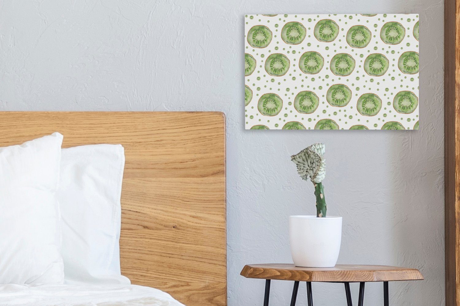 OneMillionCanvasses® Leinwandbild Wandbild Leinwandbilder, Muster, - (1 Grün Aufhängefertig, 30x20 Kiwi Wanddeko, cm St), 