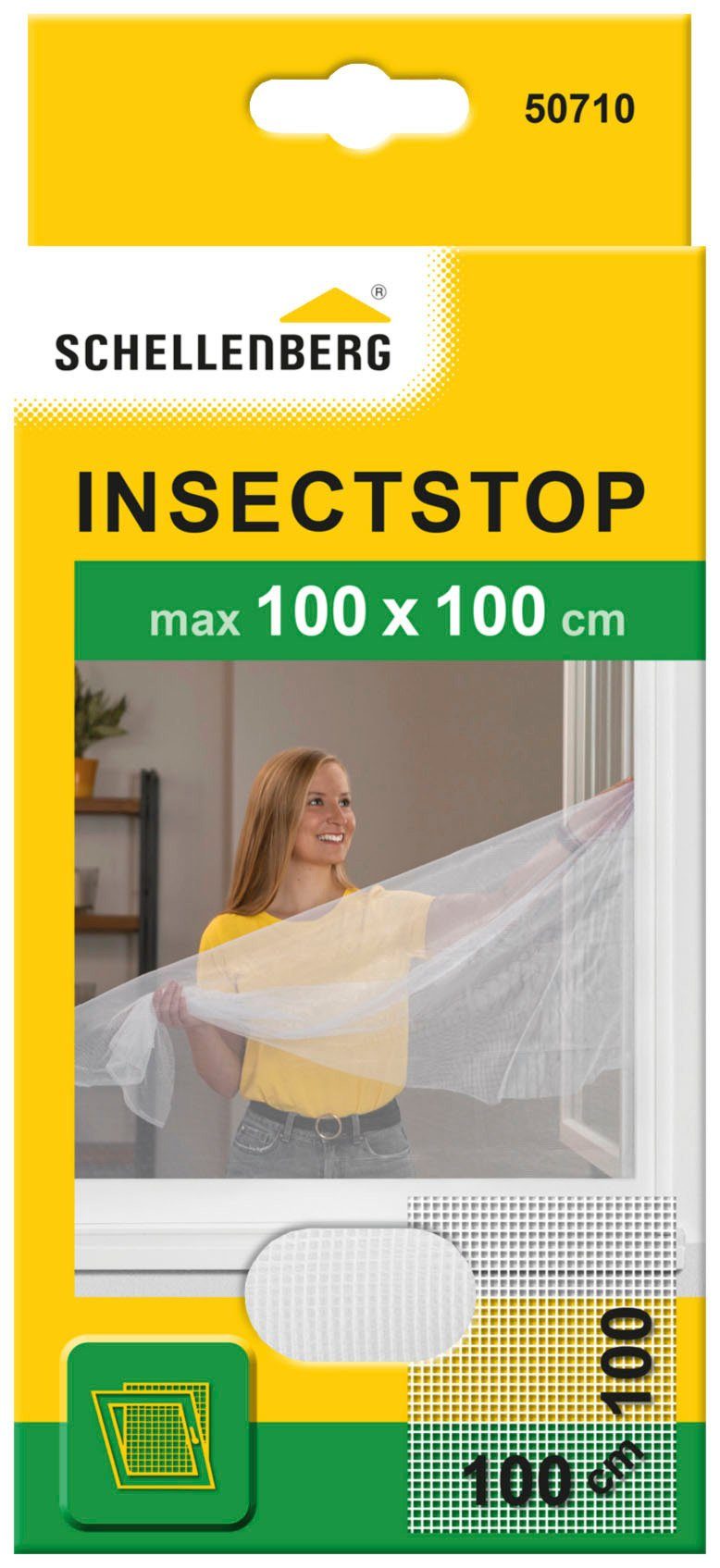 100x100 ohne SCHELLENBERG bohren, weiß Fliegengitter-Gewebe Klettband, für 50710, Fenster, mit cm,