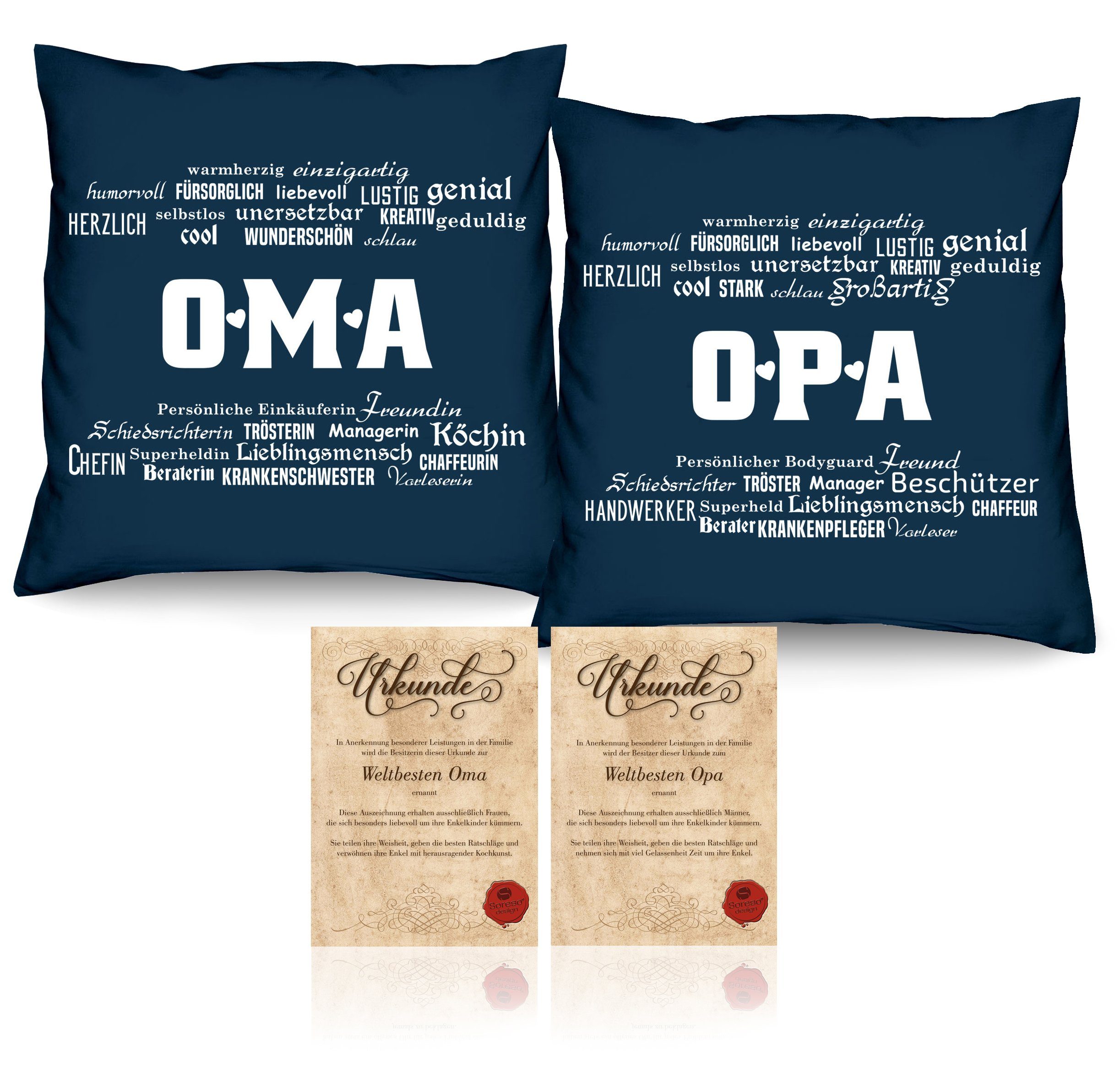 Soreso® Dekokissen Geschenk für Oma und Opa Weihnachten Kissen-Set Weihnachtsgeschenk, Geschenk-Set