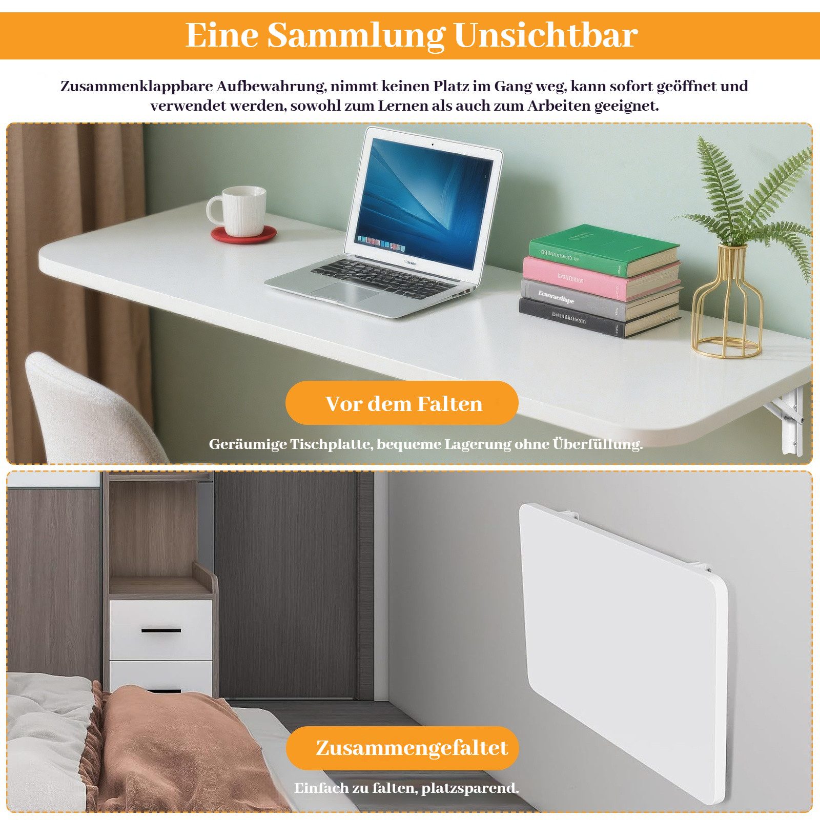 BlingBin Klapptisch Wandklapptisch 80x40cm klappbarer Esstisch, Schreibtisc günstig online kaufen