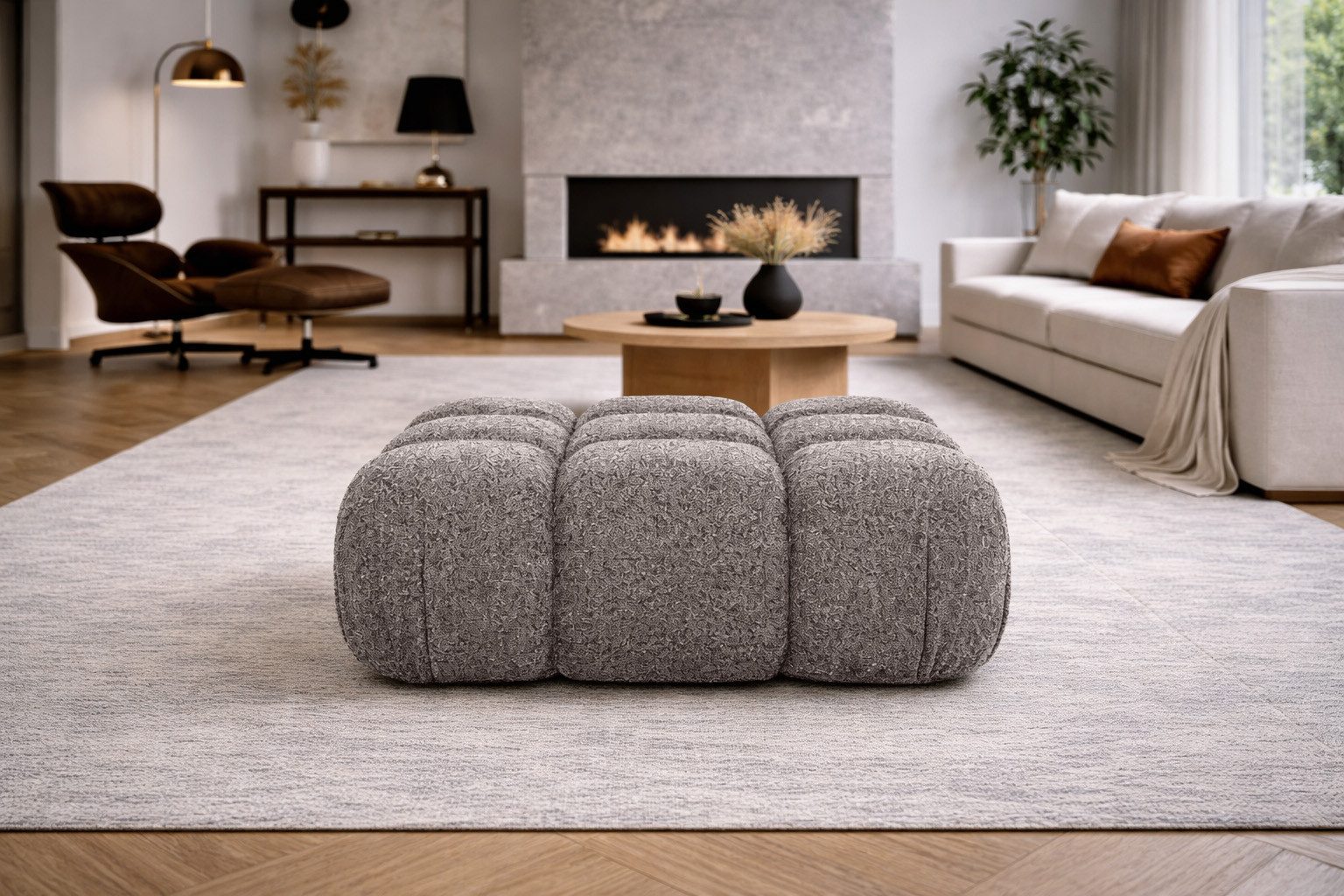 Kaiser Möbel Hocker Modularer für das Wohnzimmer, Bouclé-Stoff Abriamo, Selia (Hocker), Teil der Selia Modul-Kollektion,Weiche,Vielseitig kombinierbar