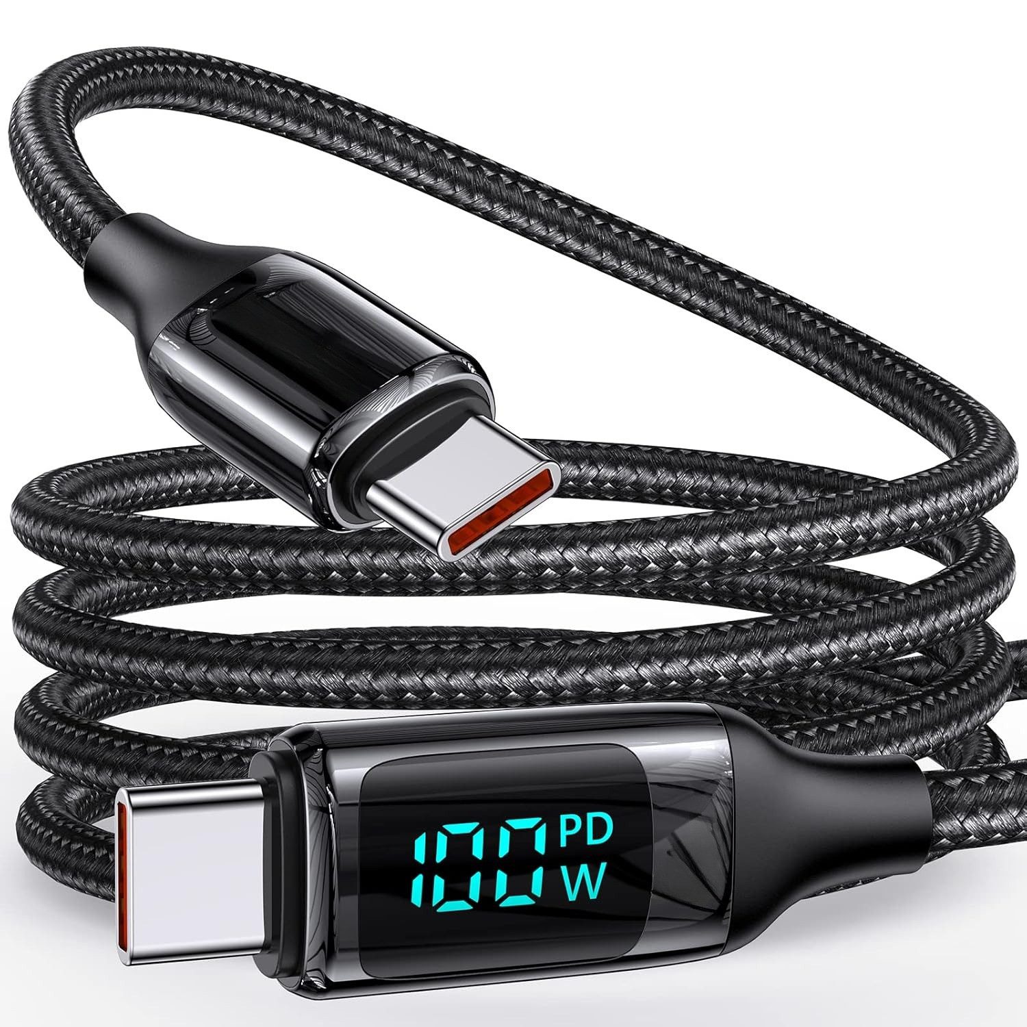 neue dawn 100W USB C Schnellladekabel Kabel 1,8m für MacBook iPad Samsung iPhone USB-Kabel, USB-C, USB-C (180 cm), für iPhone/iPad Pro Air/Macbook Pro Air/Samsung Galaxy Serie,Schwarz