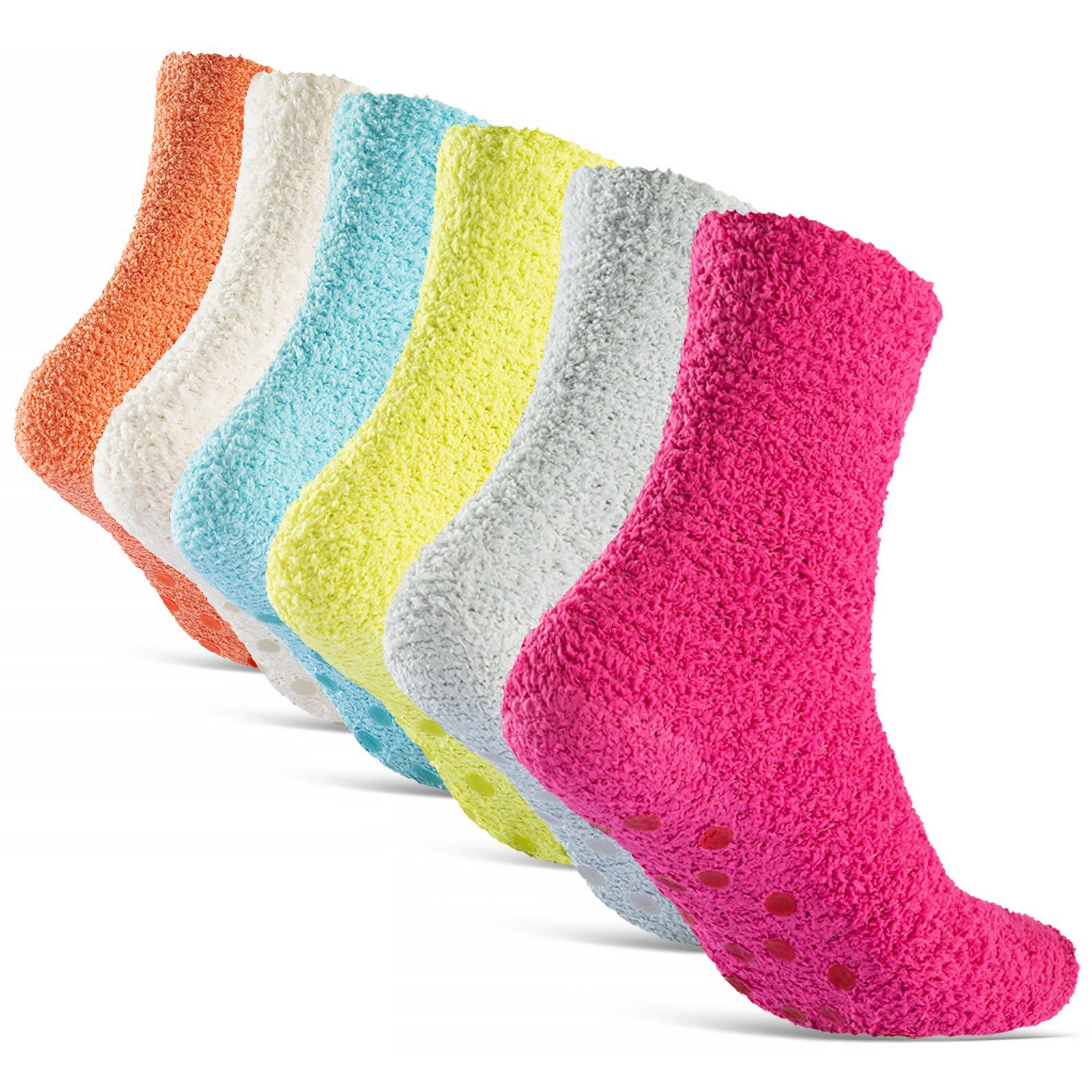 sockenkauf24 Kuschelsocken 6 oder 12 Paar Damen Socken mit ABS Anti Rutsch Sohle (6-Paar, Größe 35-42) - 37419 WP