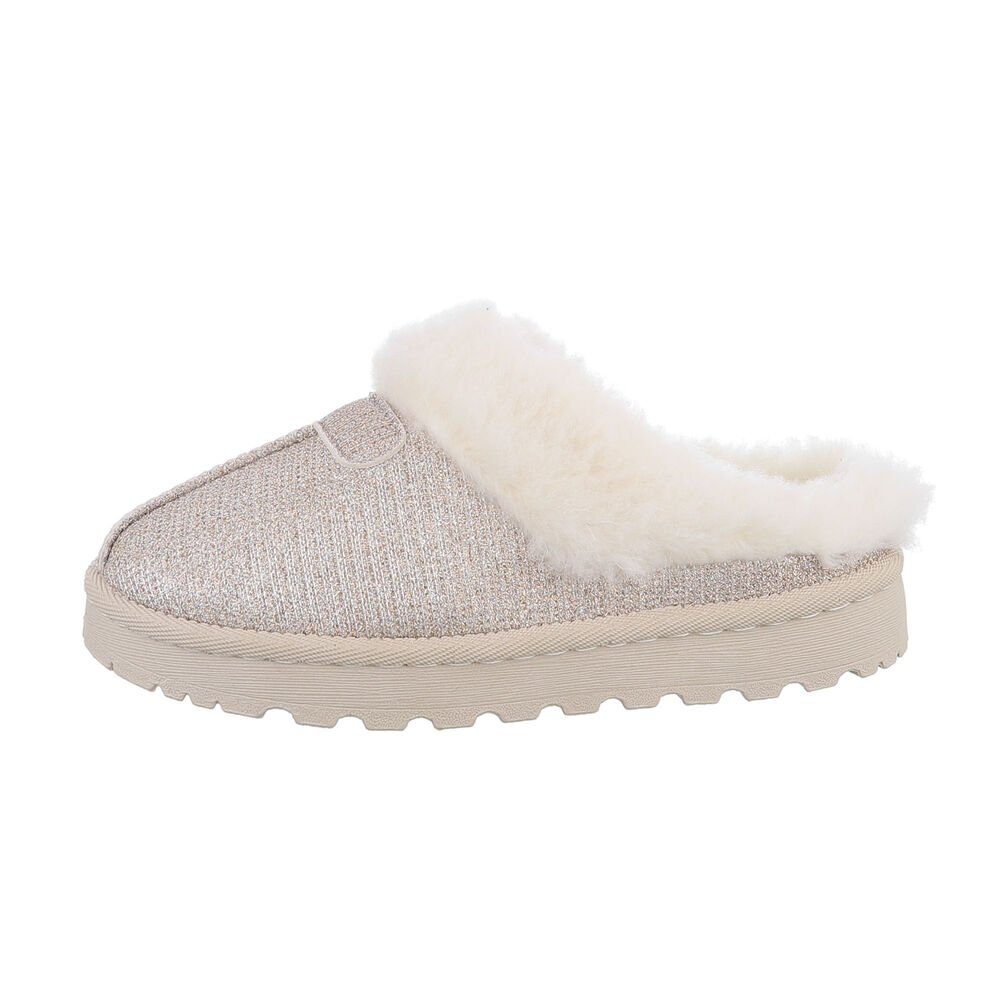 Ital-Design Damen Hausschuhe Freizeit Snowboots (84556768) Flach Hausschuhe in Gold