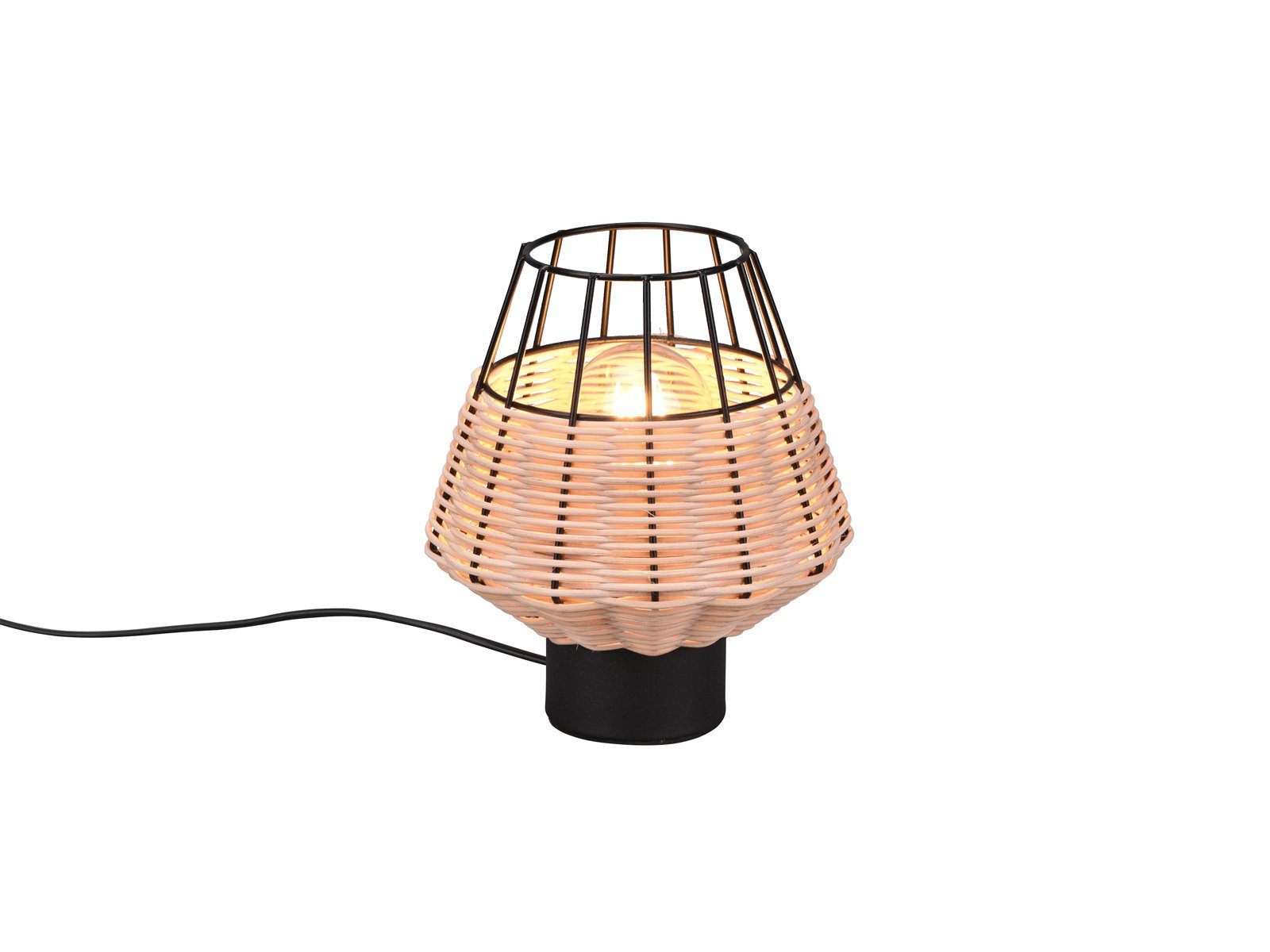Reality Leuchten LED Tischleuchte, LED wechselbar, warmweiß, Boho kleine Rattan Gitter-lampe Fensterbank Natur dimmbar, Höhe 20cm