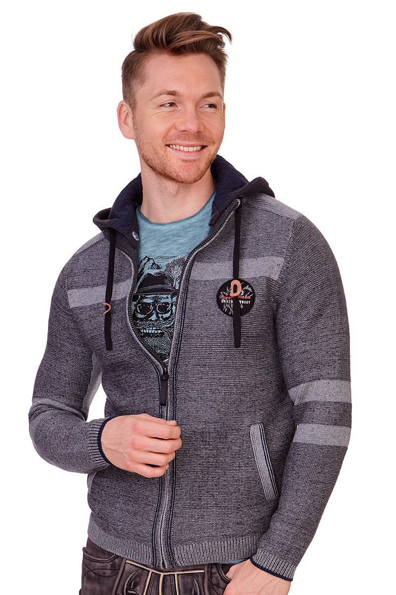 Spieth & Wensky Trachtenstrickjacke Strickjacke Herren - SILVAN - mittelgrau