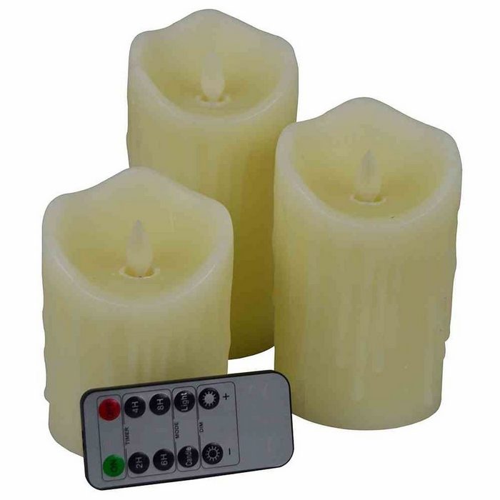 FHS Stumpenkerze LED-Kerzen mit Timer 3er-Set creme 10/12 5/15 cm