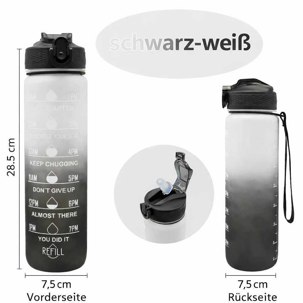 Botells Trinkflasche Sport Trinkflasche, Motivation, Wasserflasche + Strohhalm & Shakerball, Trinke während deiner Aktivität, leicht, auslaufsicher, motivierend