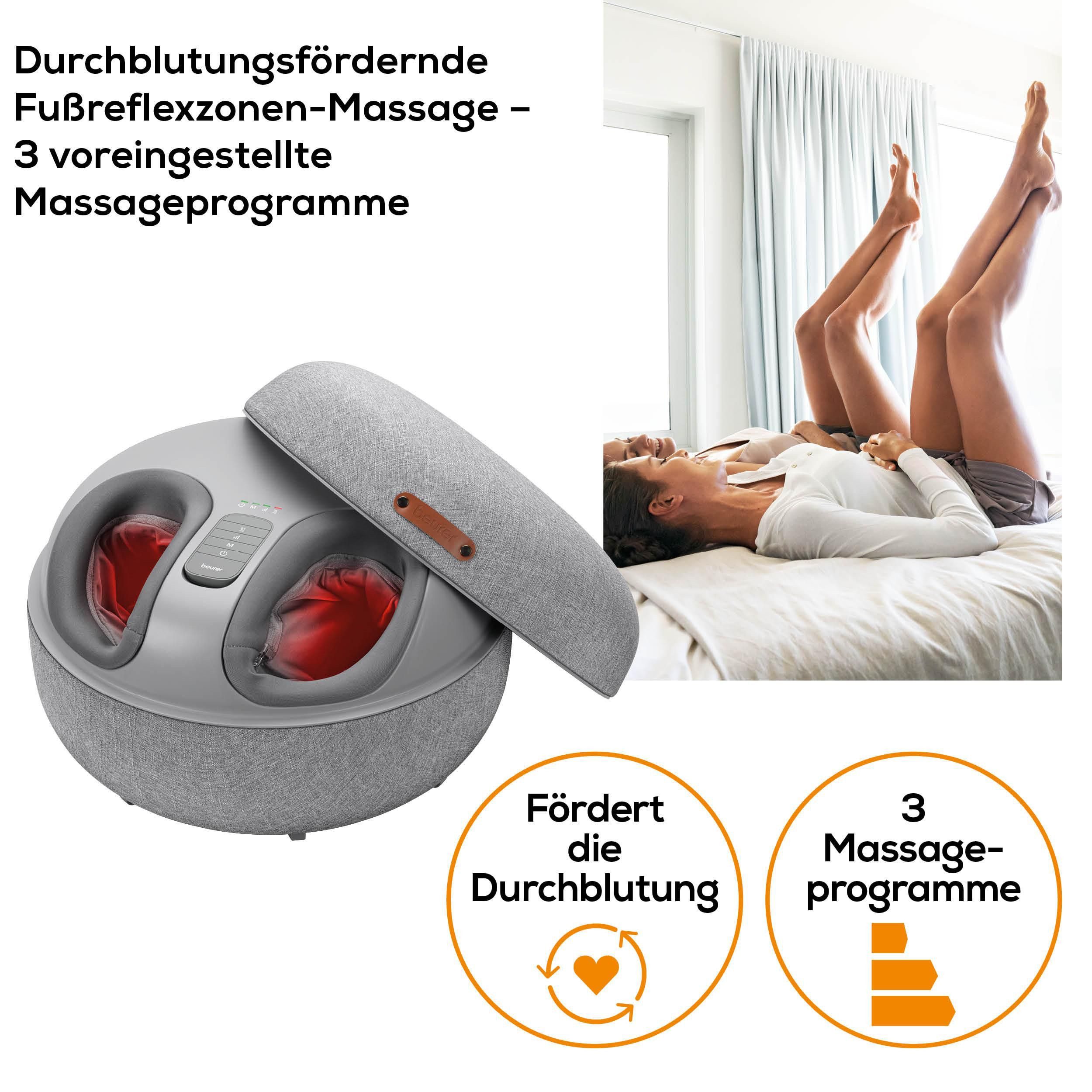 BEURER Shiatsu-Fußmassagegerät FM 120 2-in-1: stylischer Hocker und Massagegerät, Mit Luftkompressionsmassage und Shiatsu-Massage, inkl. Wärmefunktion