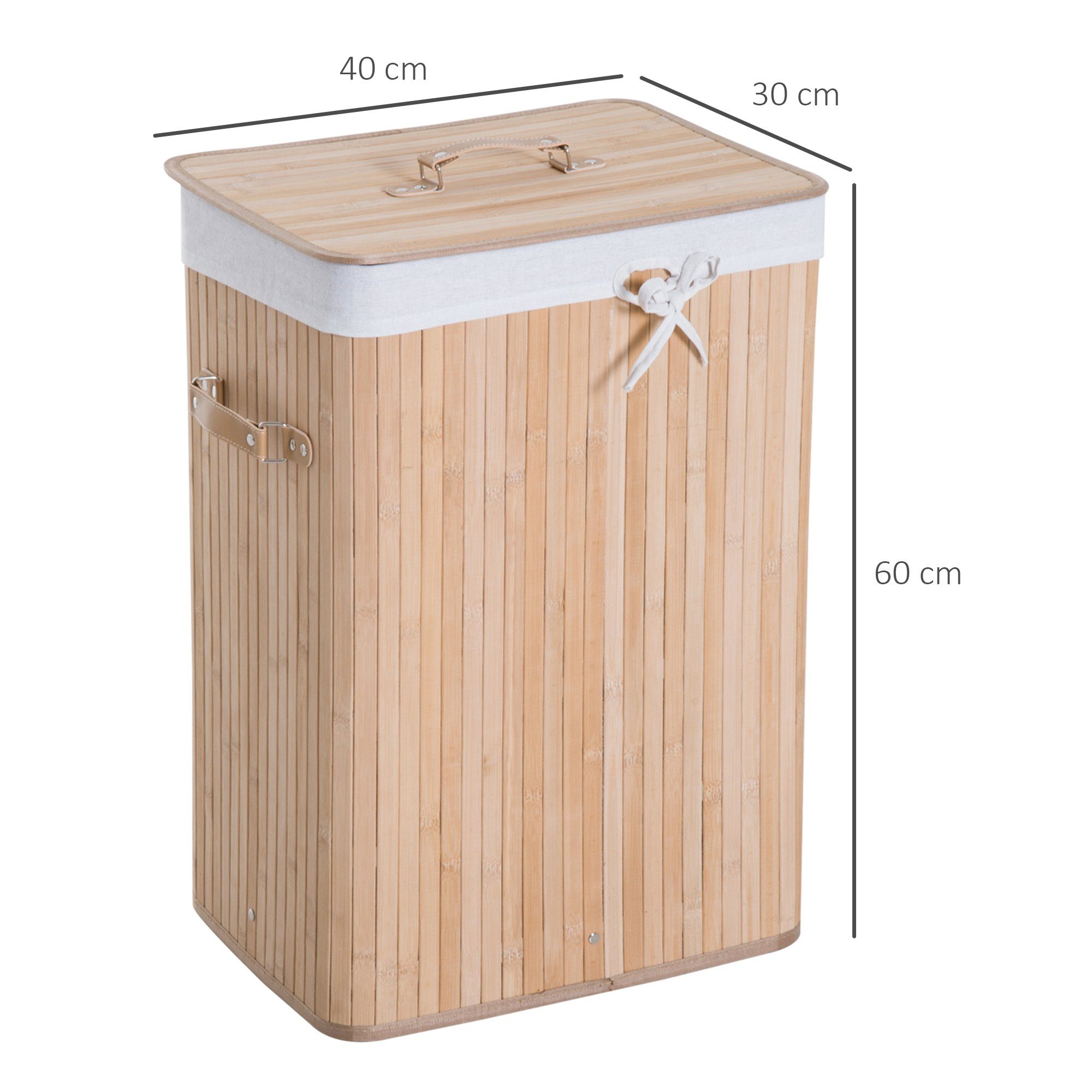 HOMCOM Wäschekorb schmal Wäschesammler mit Griff, für Schlafzimmer & Bad, natur (Wäschekorb, 1 St., Wäschebox), Bambus, faltbar, 72L, Natur, 40 x 30 x 60 cm