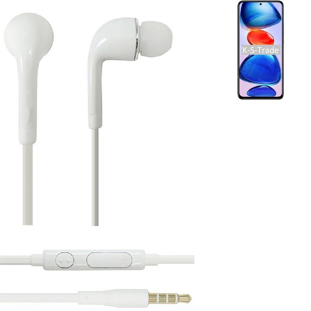 K-S-Trade für Xiaomi Redmi Note 11 Pro+ In-Ear-Kopfhörer (Kopfhörer Headset mit Mikrofon u Lautstärkeregler weiß 3,5mm)