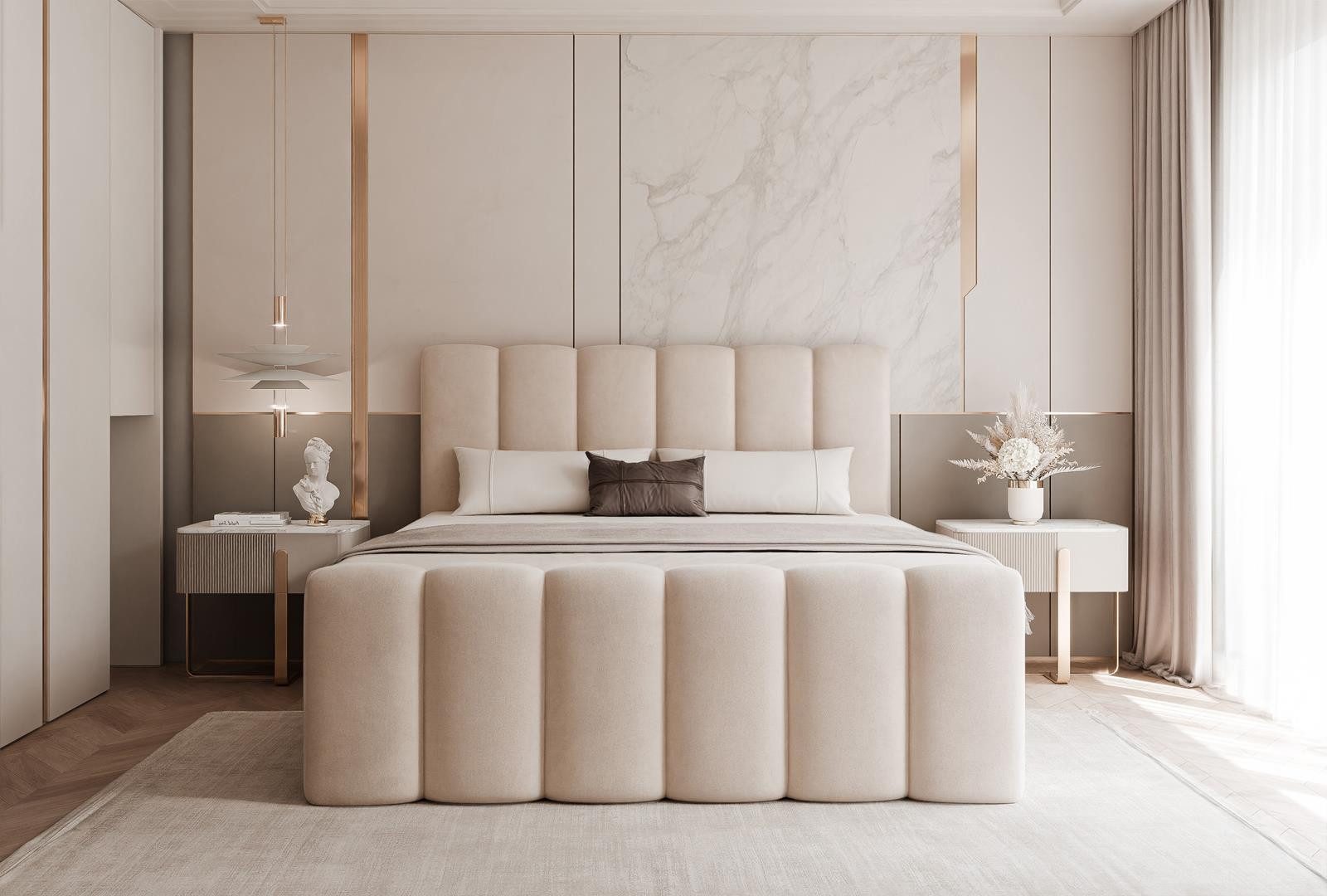Compleo Boxbett BUBBLE, Wolkenbett, Bequem, Bonell, Topper, Doppelbett gepolstertes Kopfteil mit Bettkasten