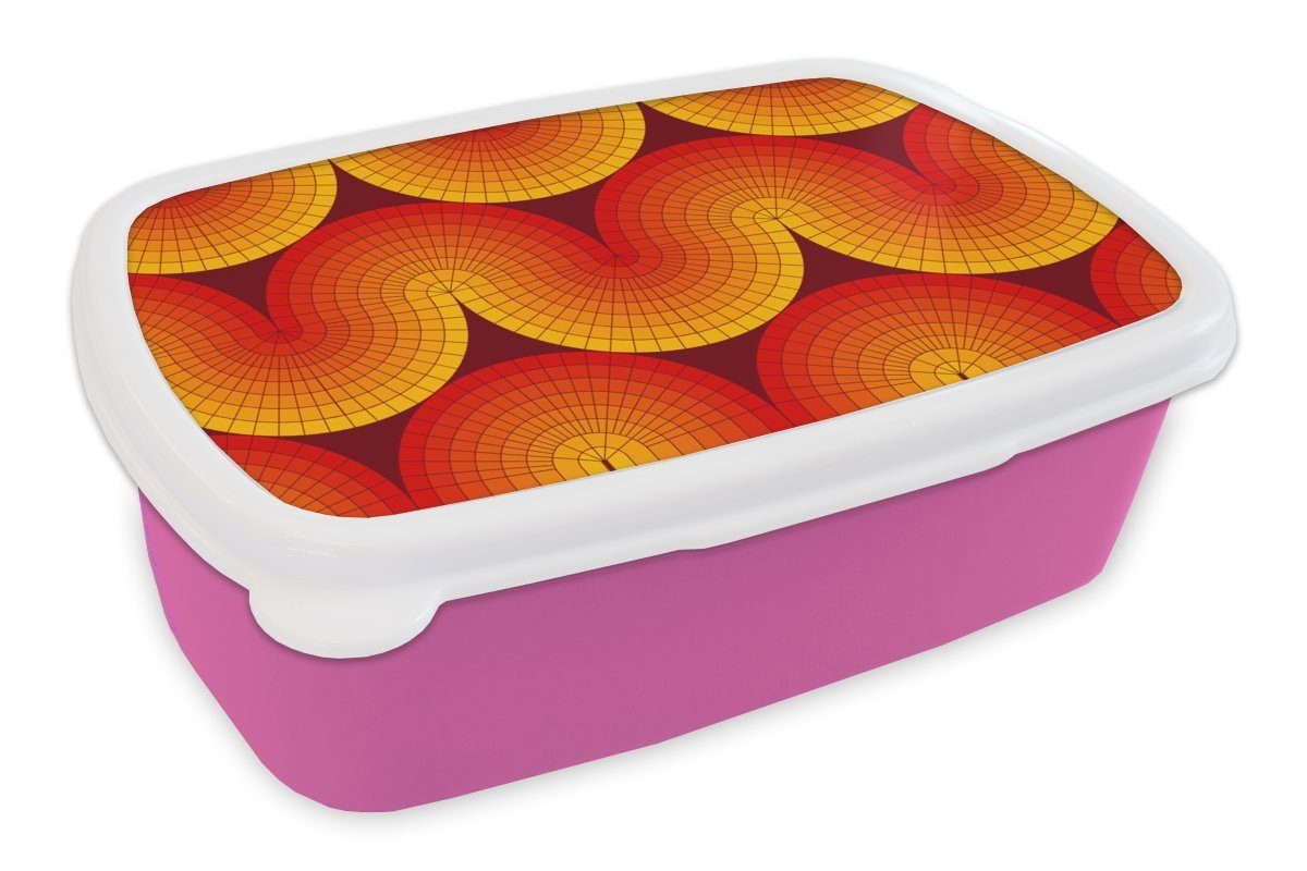 MuchoWow Lunchbox Design - (2-tlg), Mädchen, Retro Abstrakt, Kinder, Brotbox Erwachsene, Brotdose Rot Kunststoff, - - Snackbox, rosa für Kunststoff