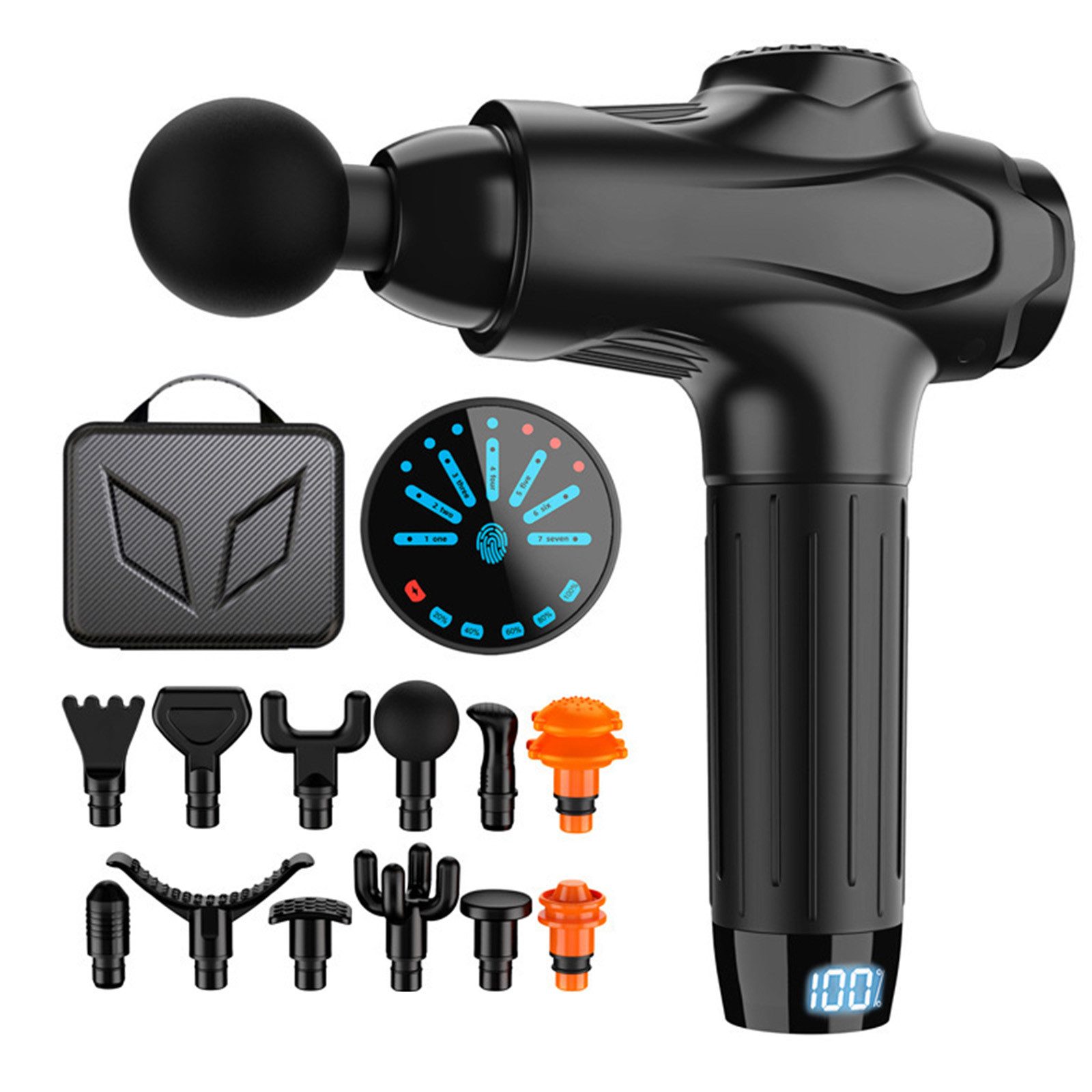 MOPUEA Massagepistole Handgehaltenes Massagepistole 7 Geschwindigkeiten Mit 12 Massageköpfe, Massagepistole / Faszien Massagegerät zur Muskelentspannung, Massagepistole mit 12 Köpfen, 7 Stufen, LCD Display, Akku, 12 Köpfe, 7 Stufen, LCD, 2500mAh Akku, leise, 4h Laufzeit