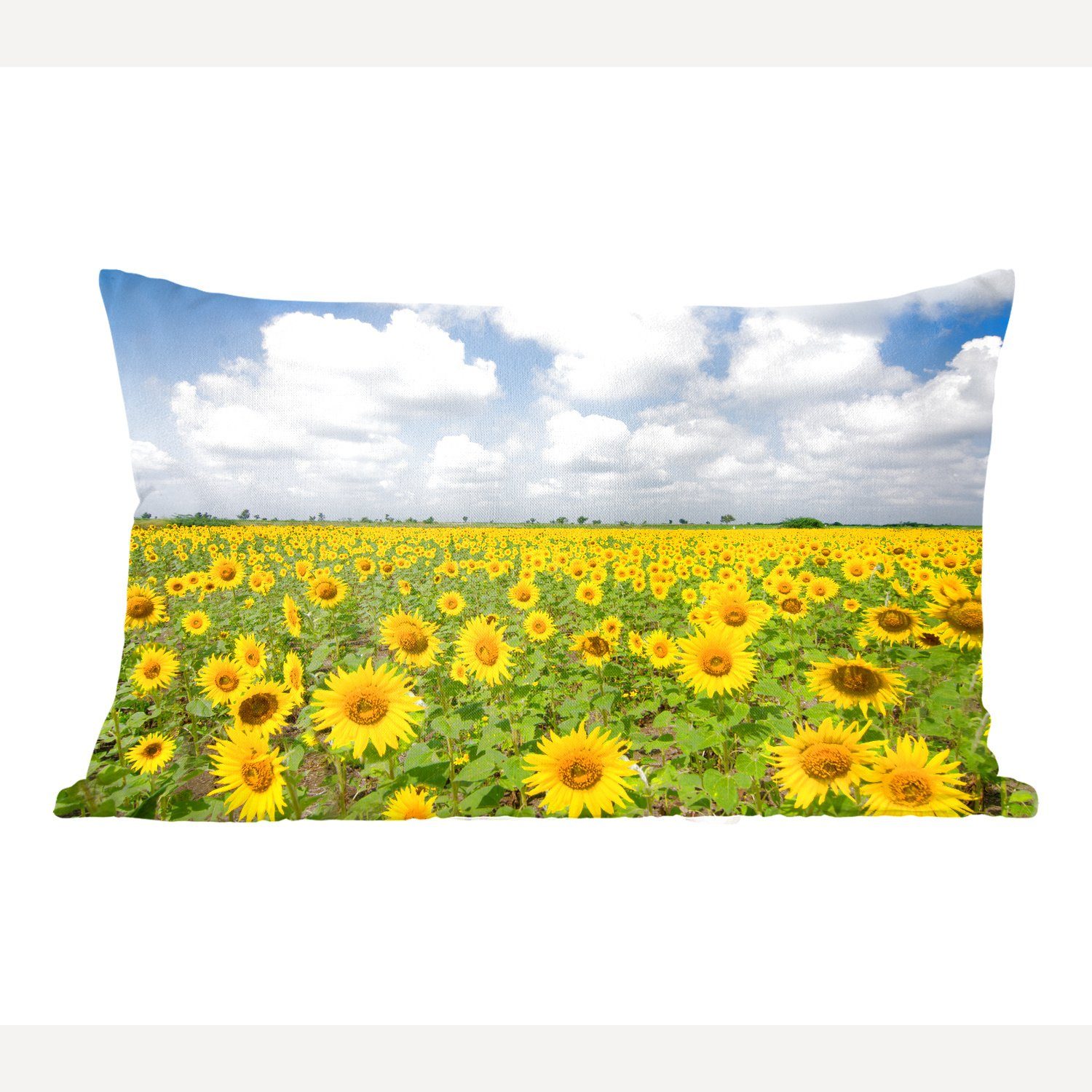 MuchoWow Dekokissen Sonnenblumen - Blumen - Wolken - Natur - Gelb - Landschaft, Wohzimmer Dekoration, Zierkissen, Dekokissen mit Füllung, Schlafzimmer