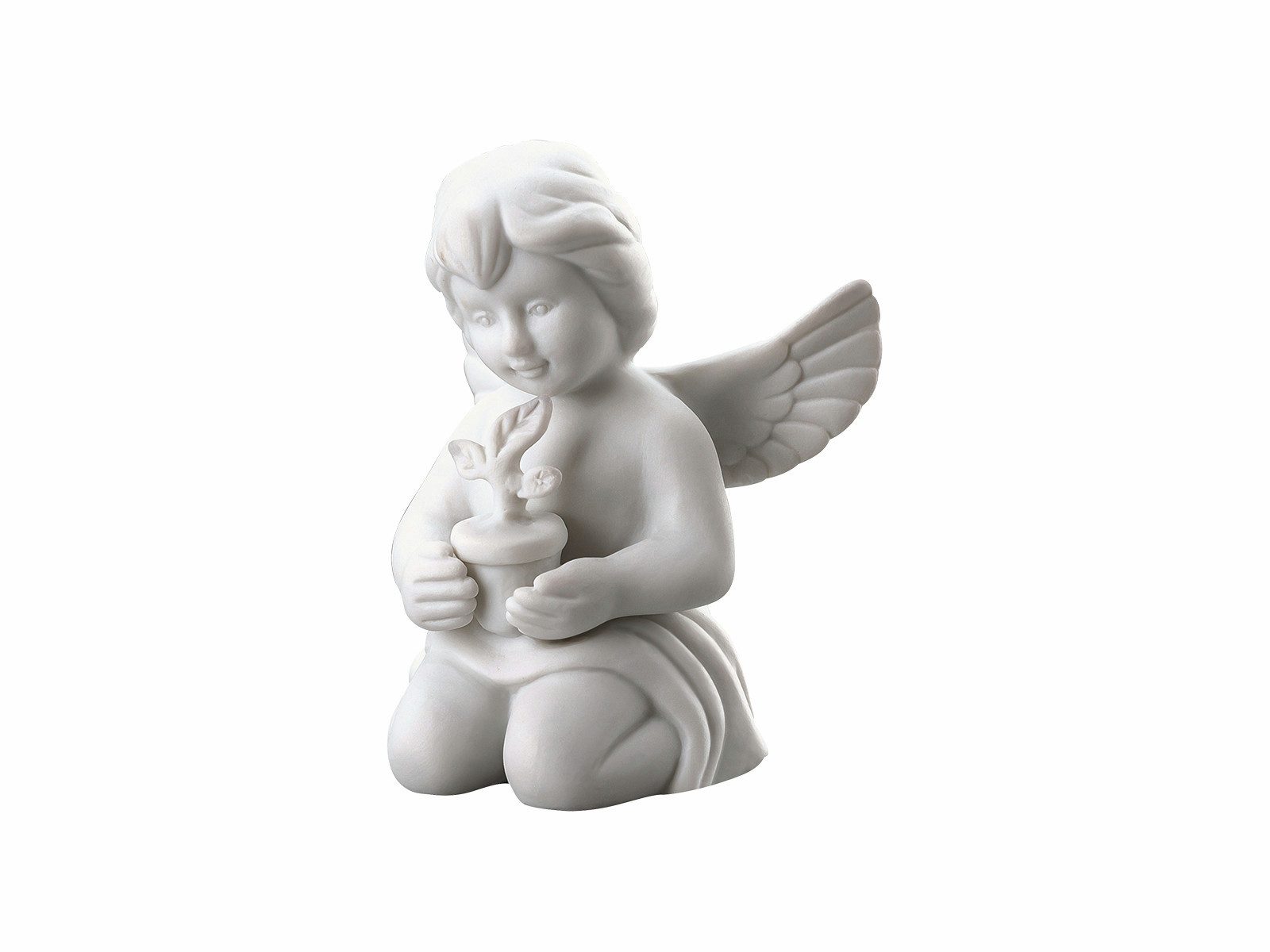 Rosenthal Dekofigur Engel klein weiss matt mit Blumentopf 6cm, Figuren