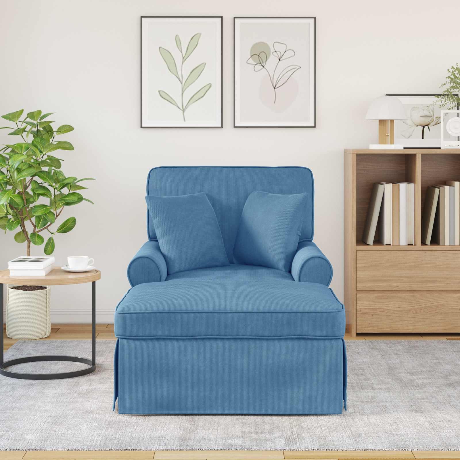 vidaXL Chaiselongue Chaise Lounge mit Rock mit Kissen 3 pcs Blau Cordstoff, 3 Teile