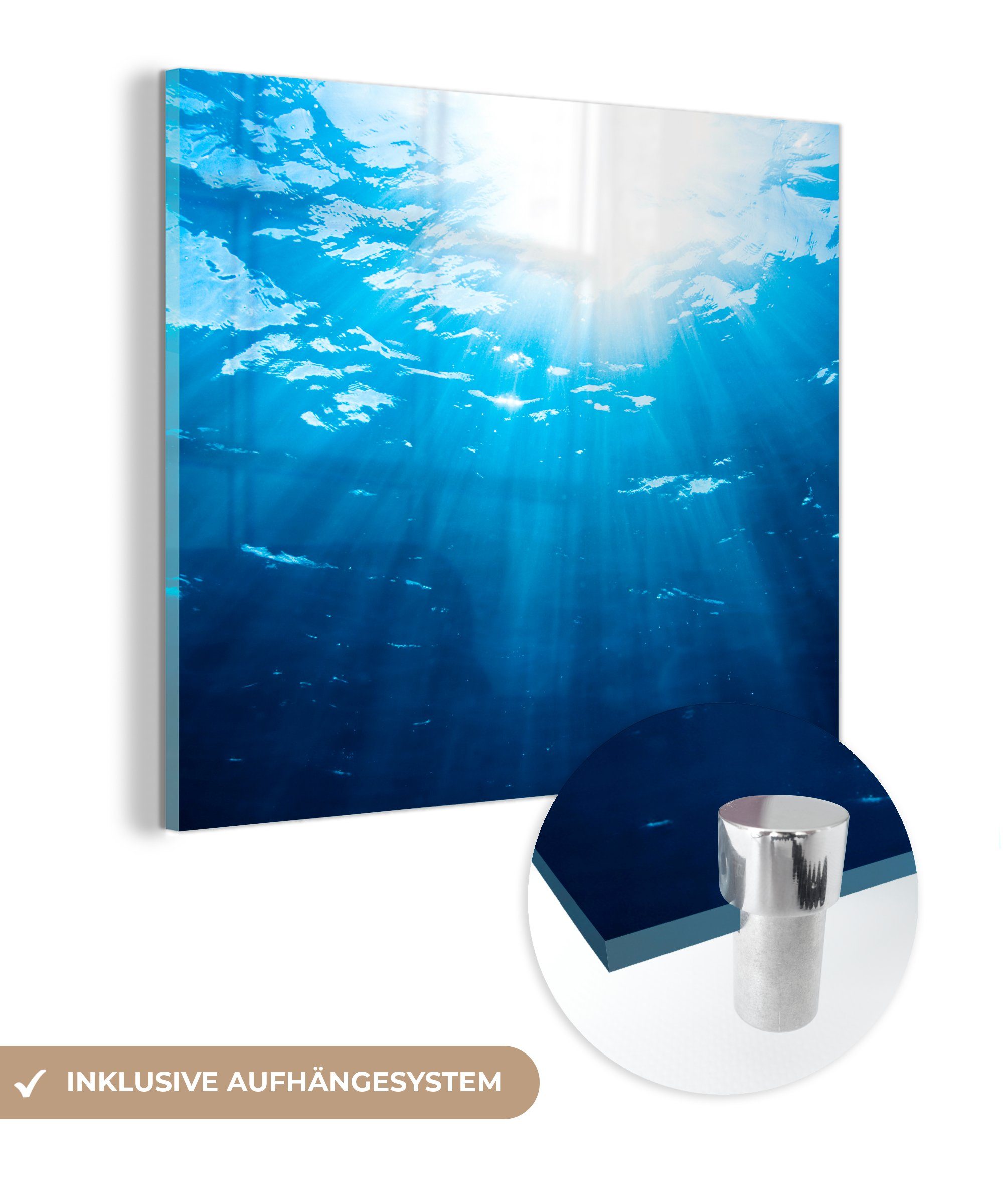 MuchoWow Acrylglasbild Sonnenstrahlen erreichen das Wasser, (1 St), Glasbilder - Bilder auf Glas Wandbild - Foto auf Glas - Wanddekoration