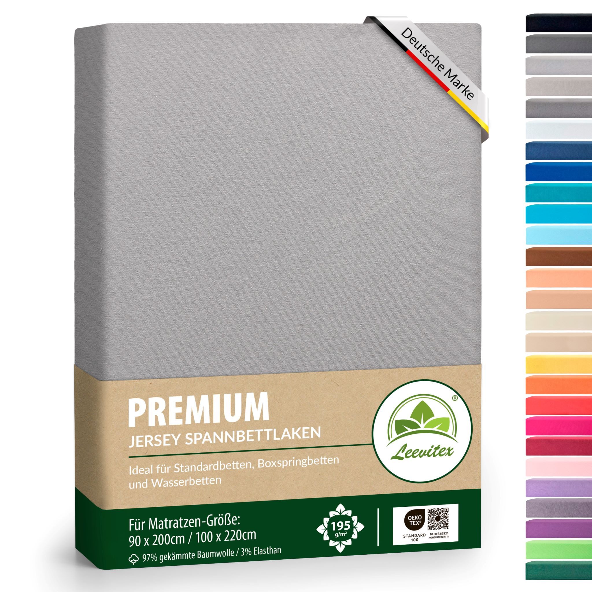 leevitex® Spannbettlaken Premium, verschiedene Größen, Stoffgewicht 195 g/m², 40 cm Steghöhe, Jersey-Elasthan, Gummizug: rundum, (1 Stück), verschiedene Farben, OEKO-TEX® STANDARD 100 zertifiziert