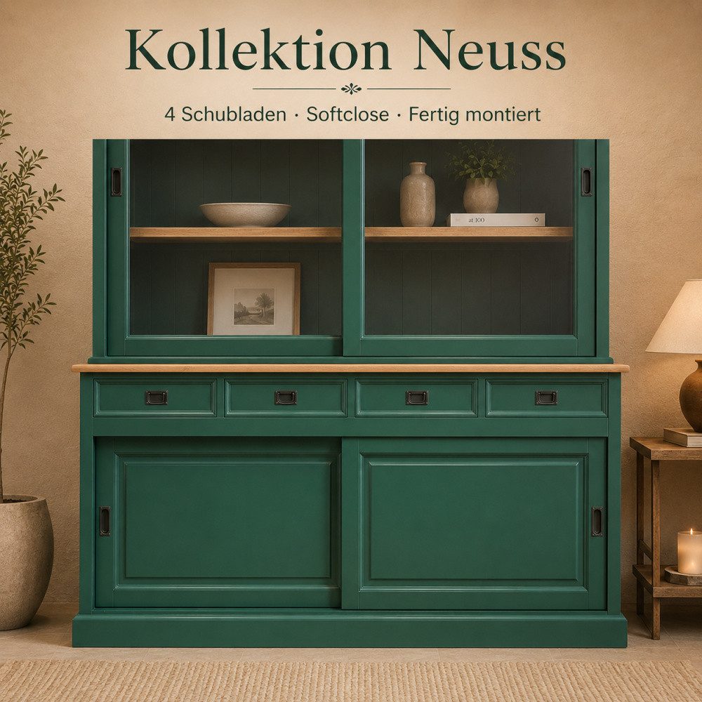 Wohnpalast Vitrine Vitrinen Schrank Neuss 200 cm Kieferngrün/Eiche (2-St)