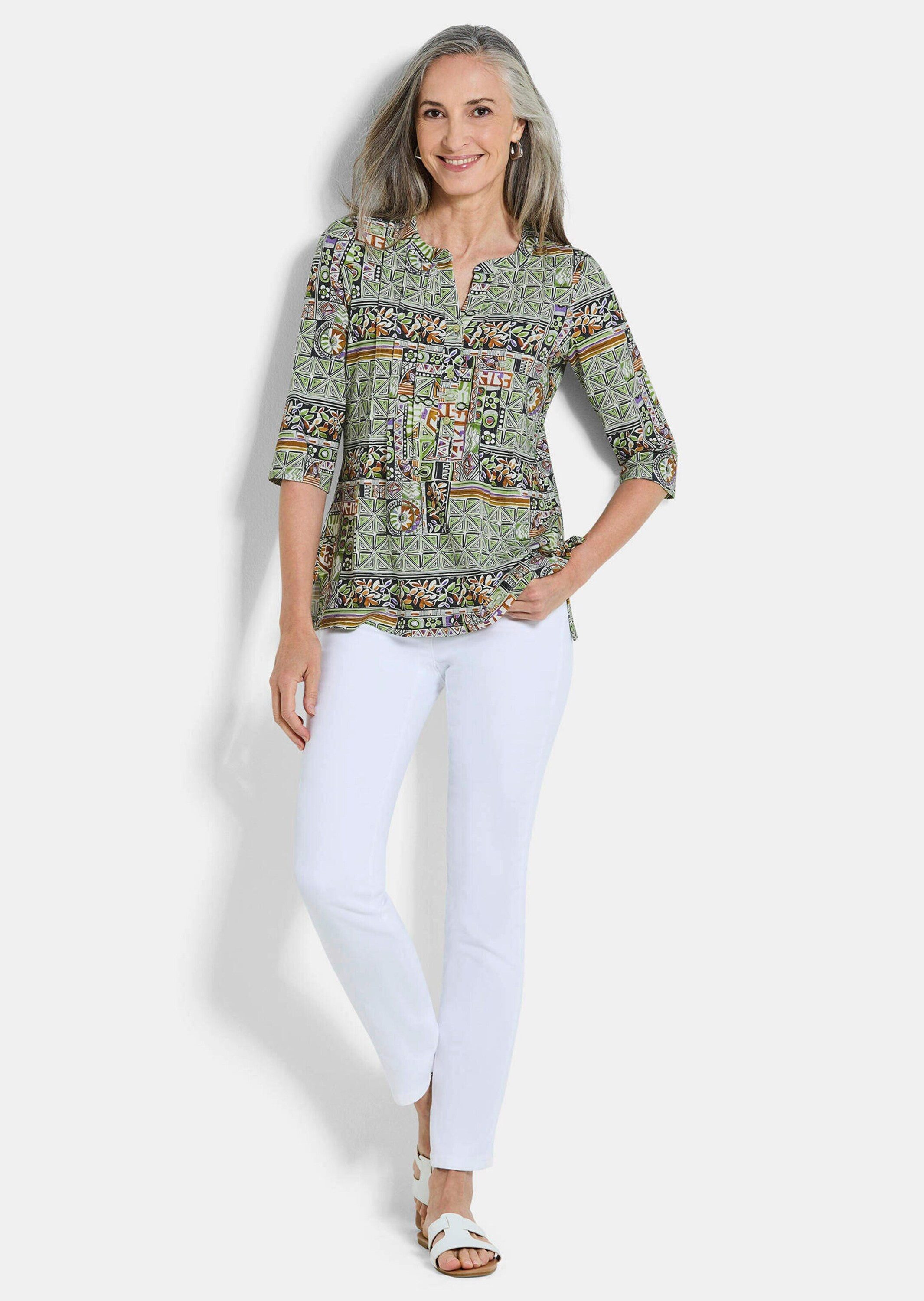 GOLDNER Tunika Sommertunika mit Biesen Druckbluse mit U-Boot-Ausschnitt mit günstig online kaufen
