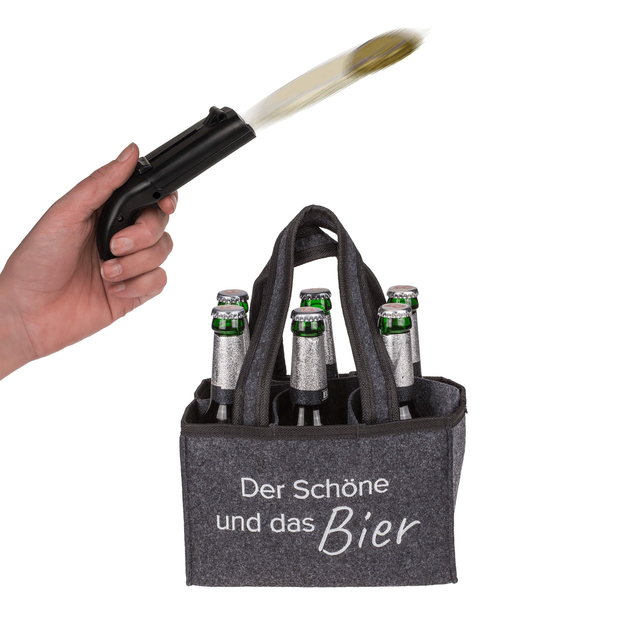 Out of the Blue Flaschenträger Geschenk-Set Flaschenöffner Kronkorken Schießer mit Flaschentasche - (2-St), Der Schöne und das Bier