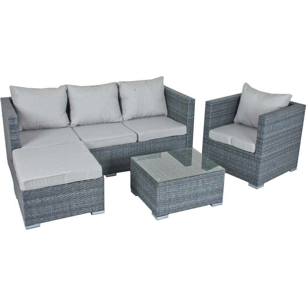 etc-shop Stuhl, Sitz Tisch Lounge-Eckgruppe Grau Garten Veranda Terrasse Rattan-Optik