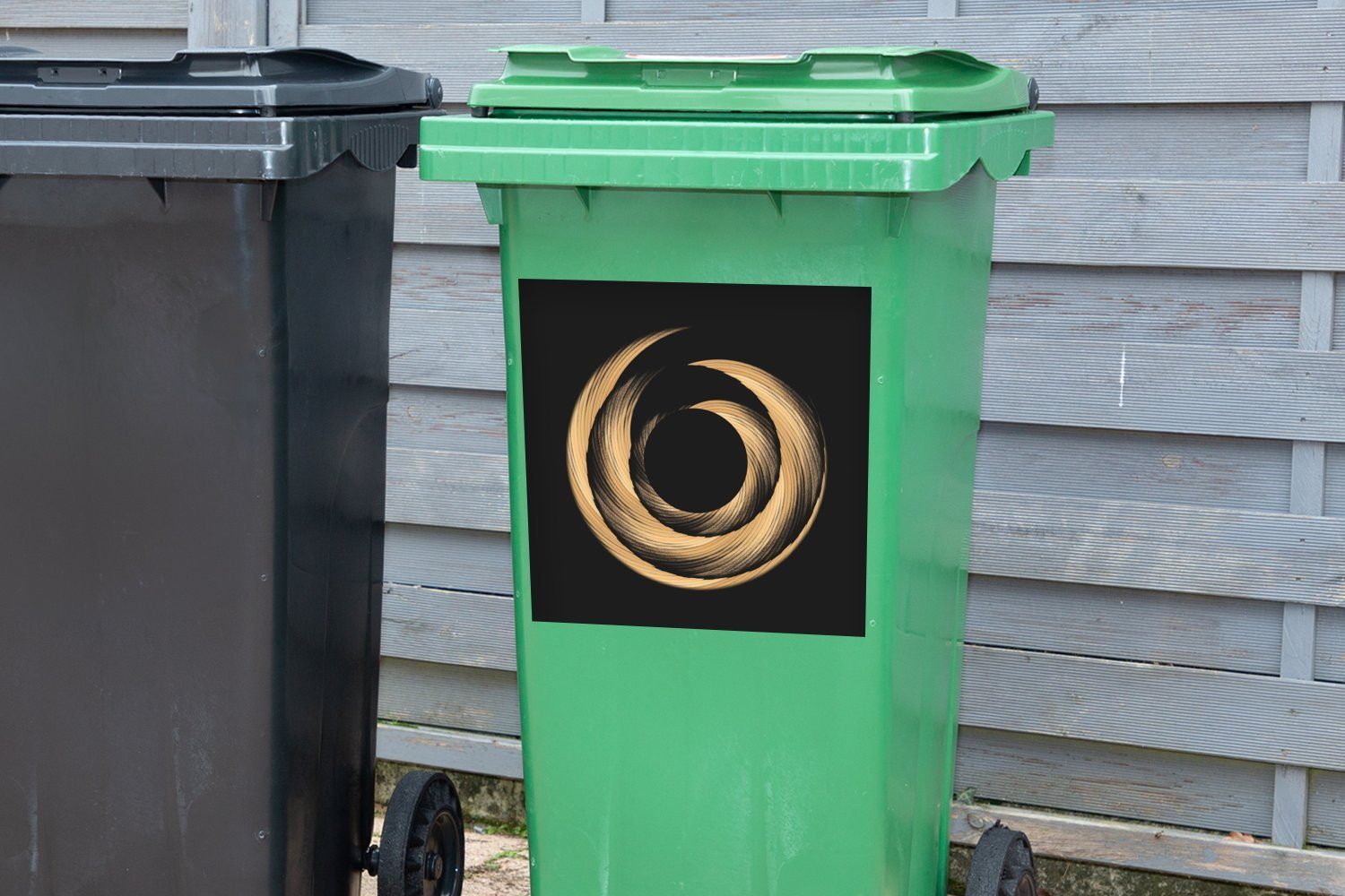MuchoWow Wandsticker Goldfarbene Spirale aus Abfalbehälter Pinselstrichen (1 Mülltonne, St), Mülleimer-aufkleber, Sticker, Container