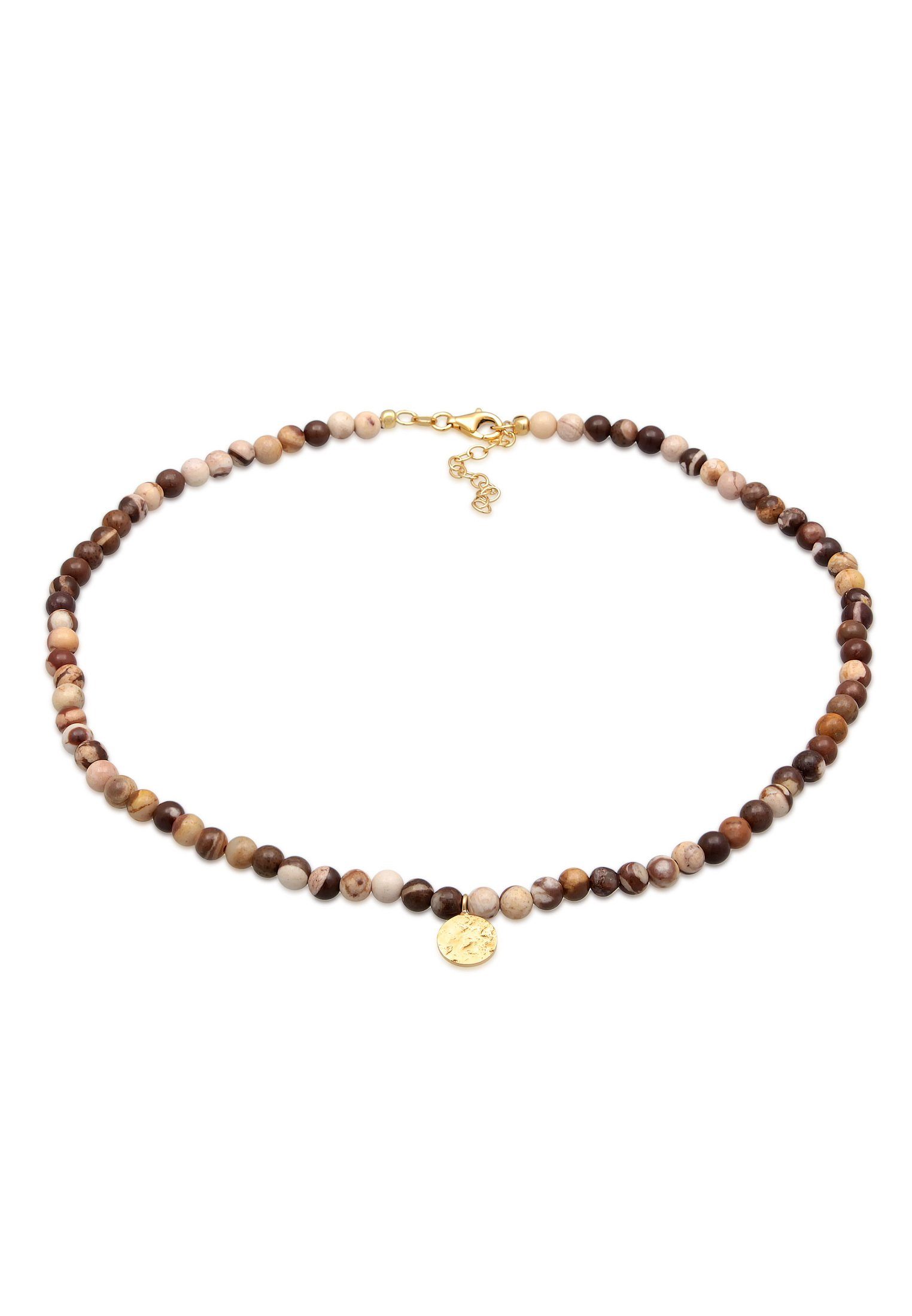 Elli Premium Kette mit Anhänger Jasper Edelstein Perlen Plättchen 925 Silber vergoldet, Plättchen