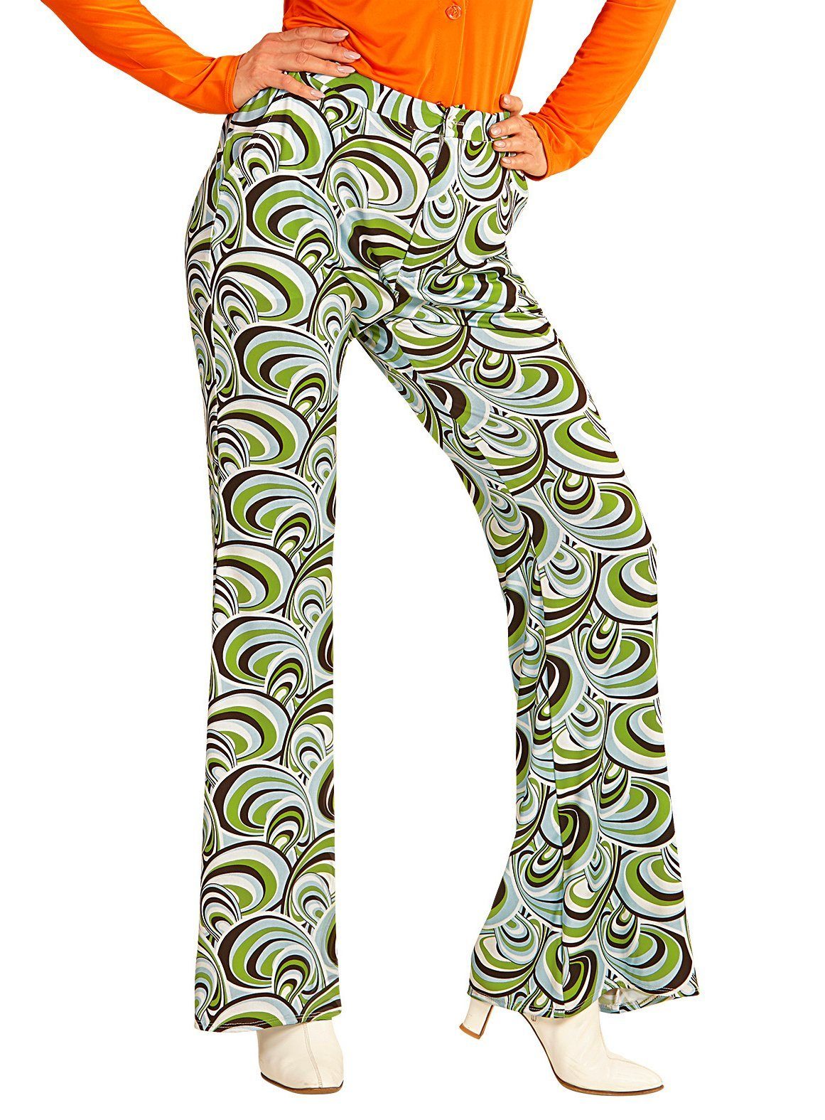 Widdmann Kostüm 70er Damenhose Waves, Für Schlager- und Mottopartys: bunte  Schlaghose für Frauen im Stil d