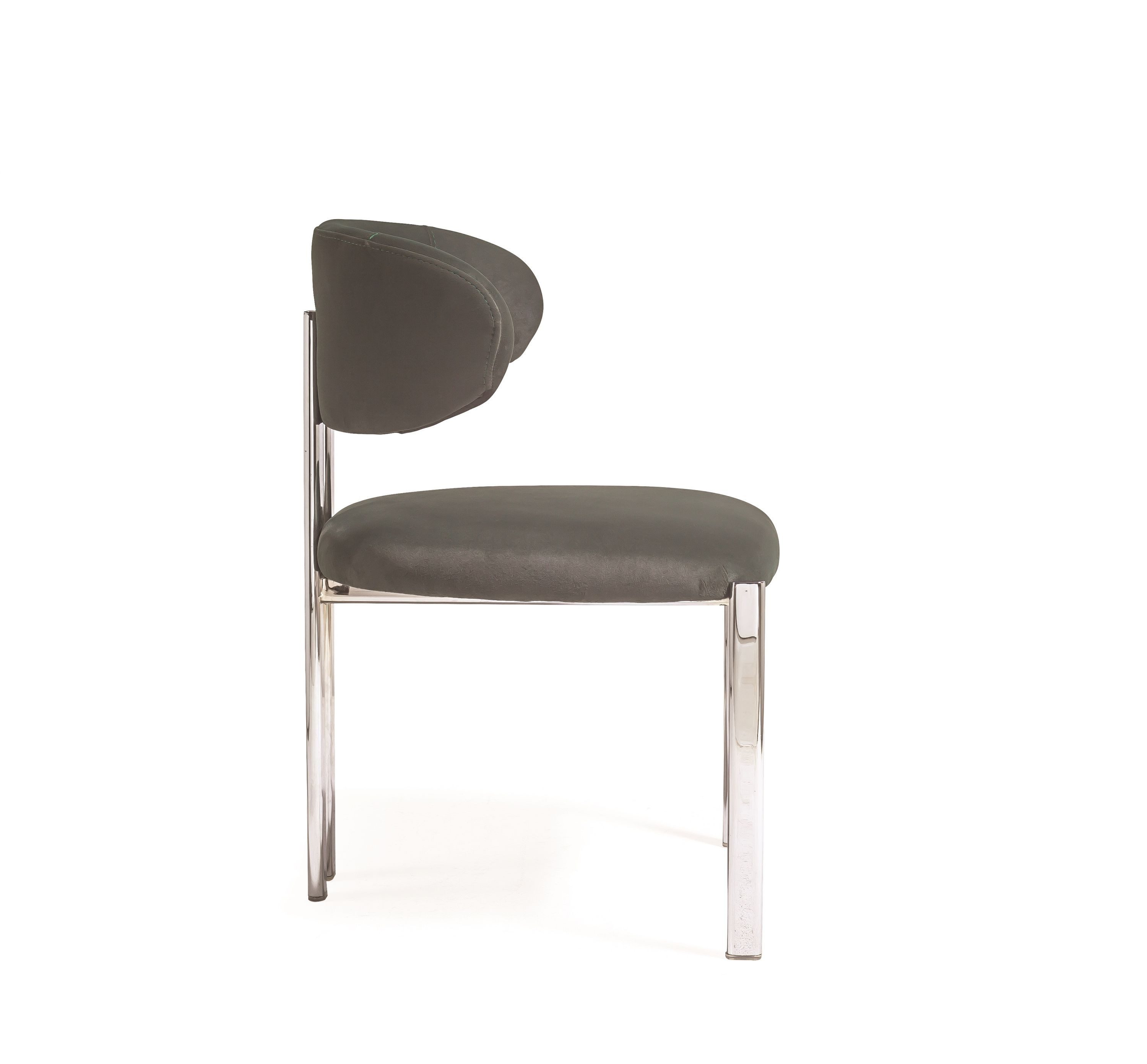 Villa Möbel Esszimmerstuhl Queen (Stuhl Set: Set enthält, 4 St), Grauer Samtstoff mit Chrom-Metallfüßen  elegant, modern und luxuriös.