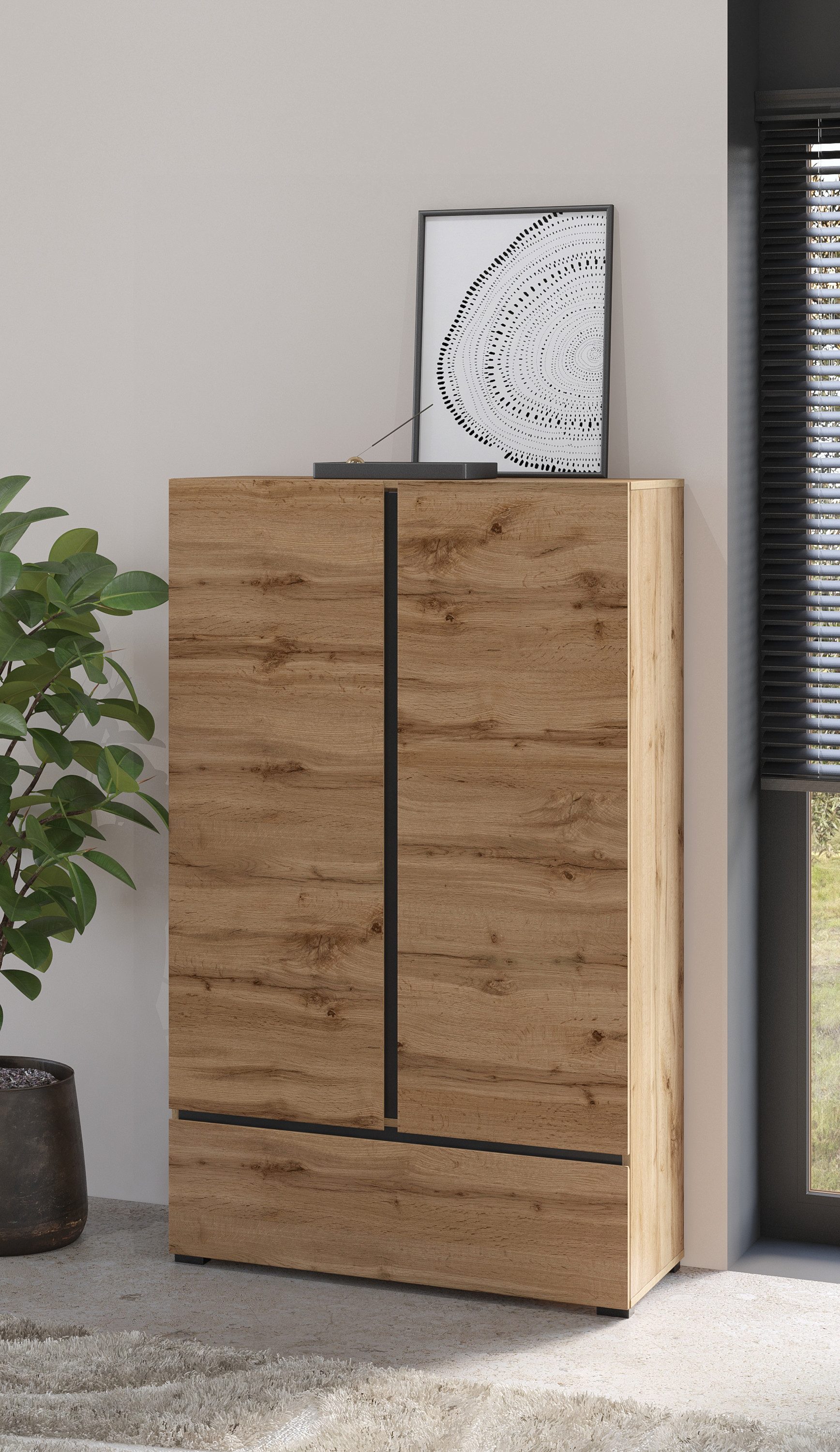 OTTO home Wäscheschrank Cross, moderner griffloser Kleiderschrank Mehrzweckschrank, Drehtürenschrank mit 1 Schublade, 3 Farben verfügbar