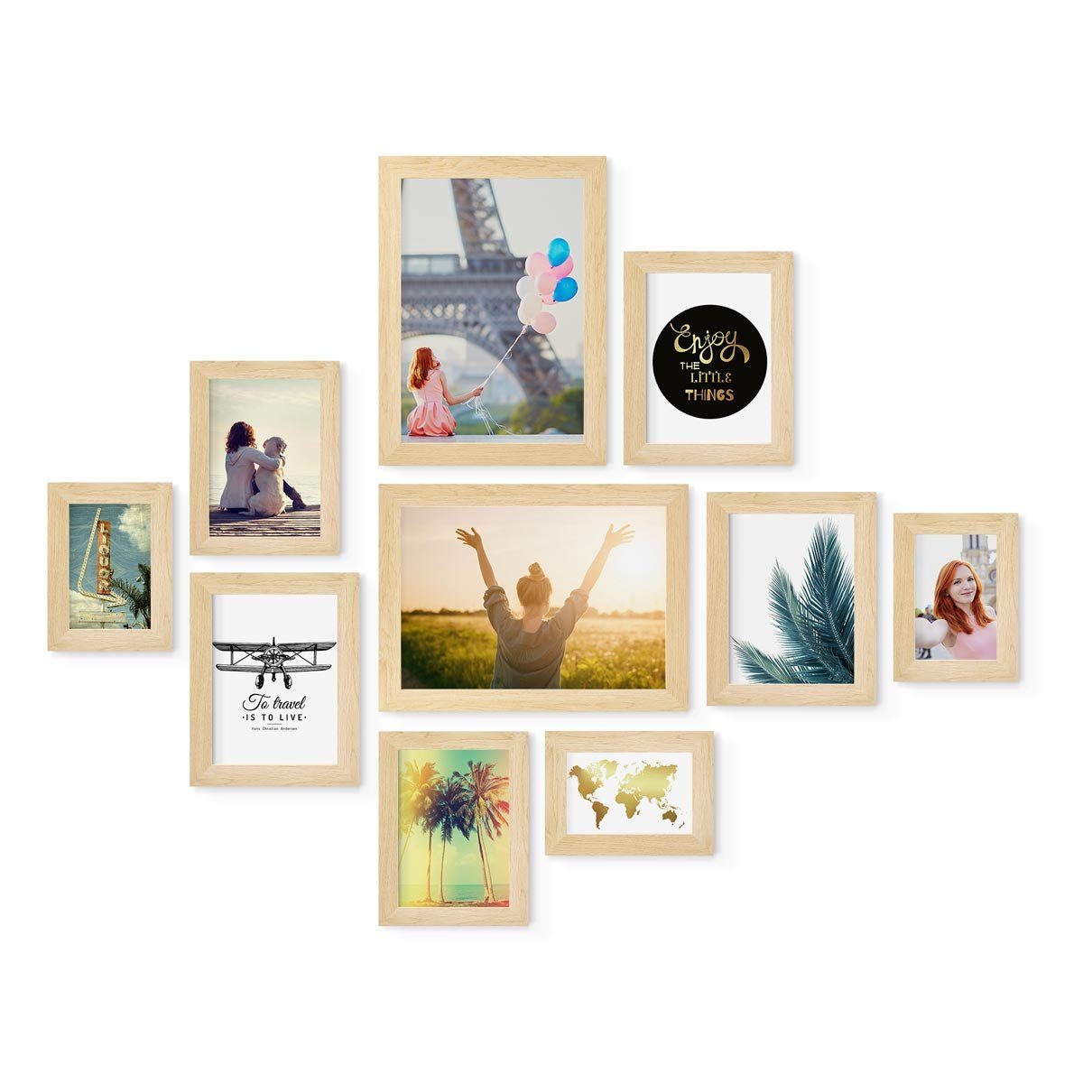 PHOTOLINI Рамки 10er Set breite Rahmen 10x15 bis 21x30 cm, extra Zubehör, (10 Rahmen), im modernen Stil für Ihre stilvolle Wanddekoration