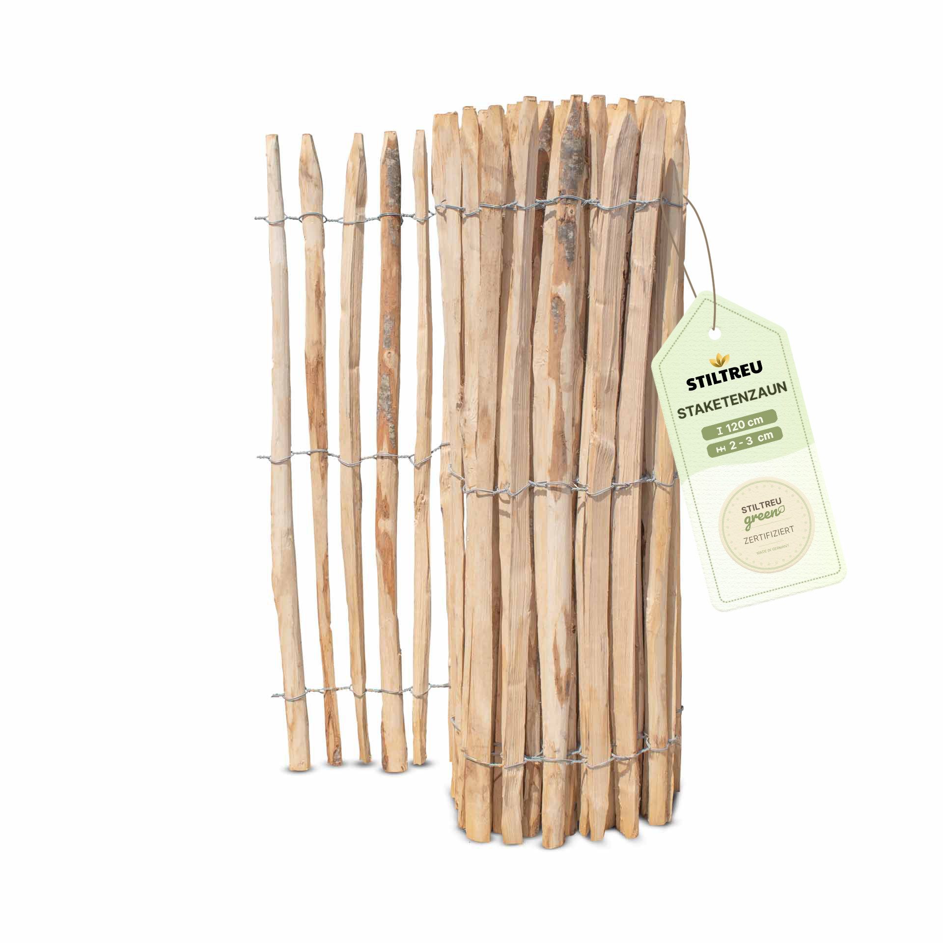 STILTREU Staketenzaun Franz. Premium Staketenzaun Kastanie 5 m, Höhe 120 cm, Abstand 2-3 cm